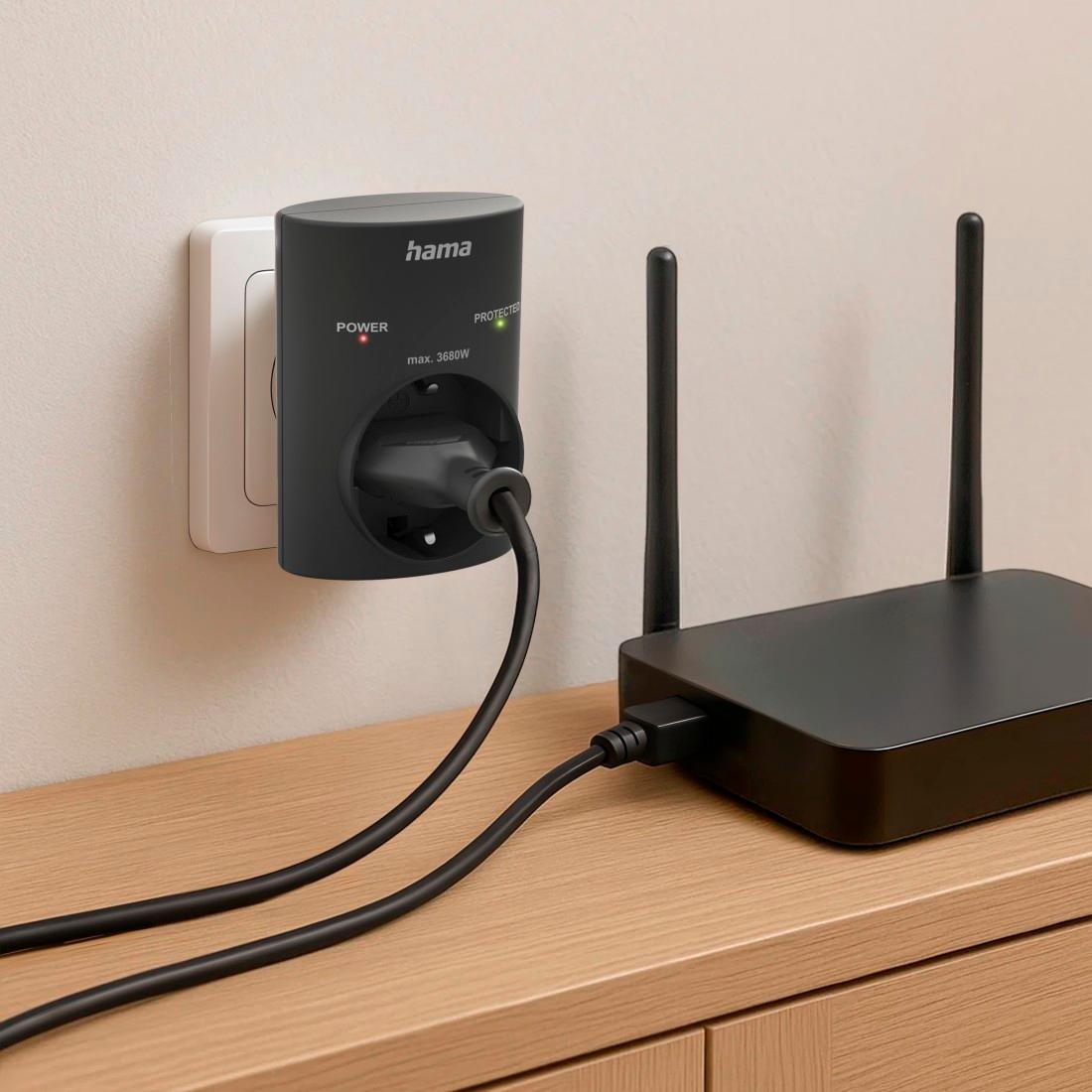 Hama Stromadapter »Steckdosenadapter mit Schutzkontakt, Überspannungsschutz, 3680 W, 16 A« Typ F (Schuko) zu Typ C (Eurostecker)