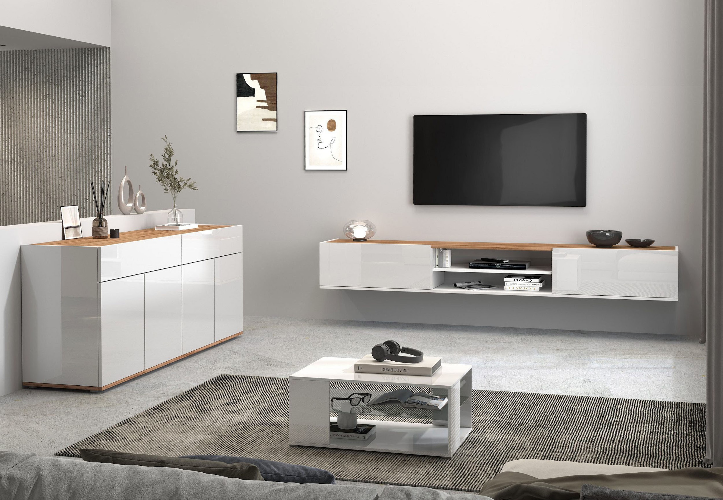 INOSIGN Lowboard »Garda,Lowboard,TV-Kommode,TV-Möbel,TV-Bank«, stehend und hängend mit 2 Klappen, 1 Einlegeboden, Breite 210 cm