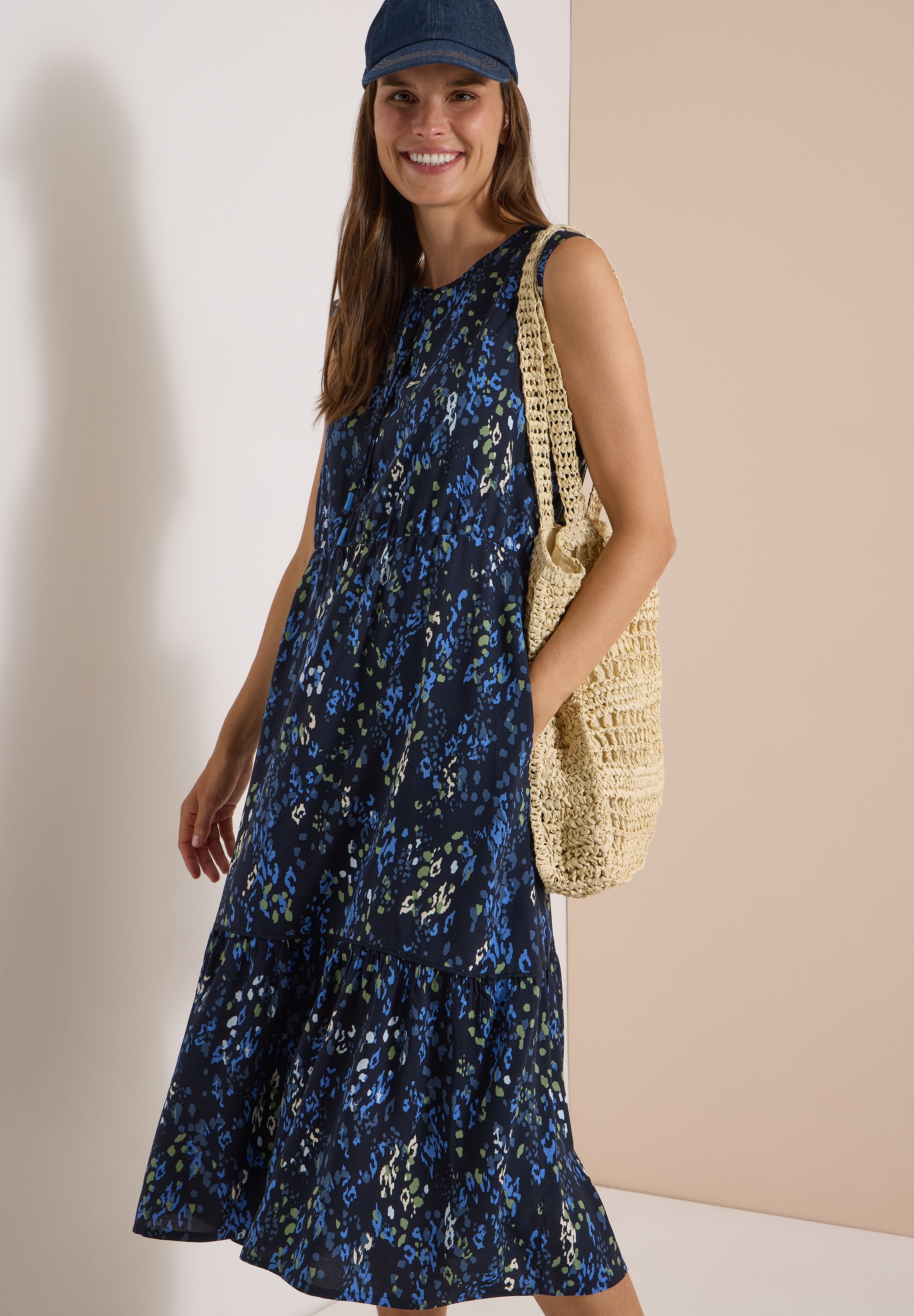 Cecil Midikleid Eingrifftaschen Sommerkleid, kleiner V-Ausschnitt, mit Eingrifftaschen