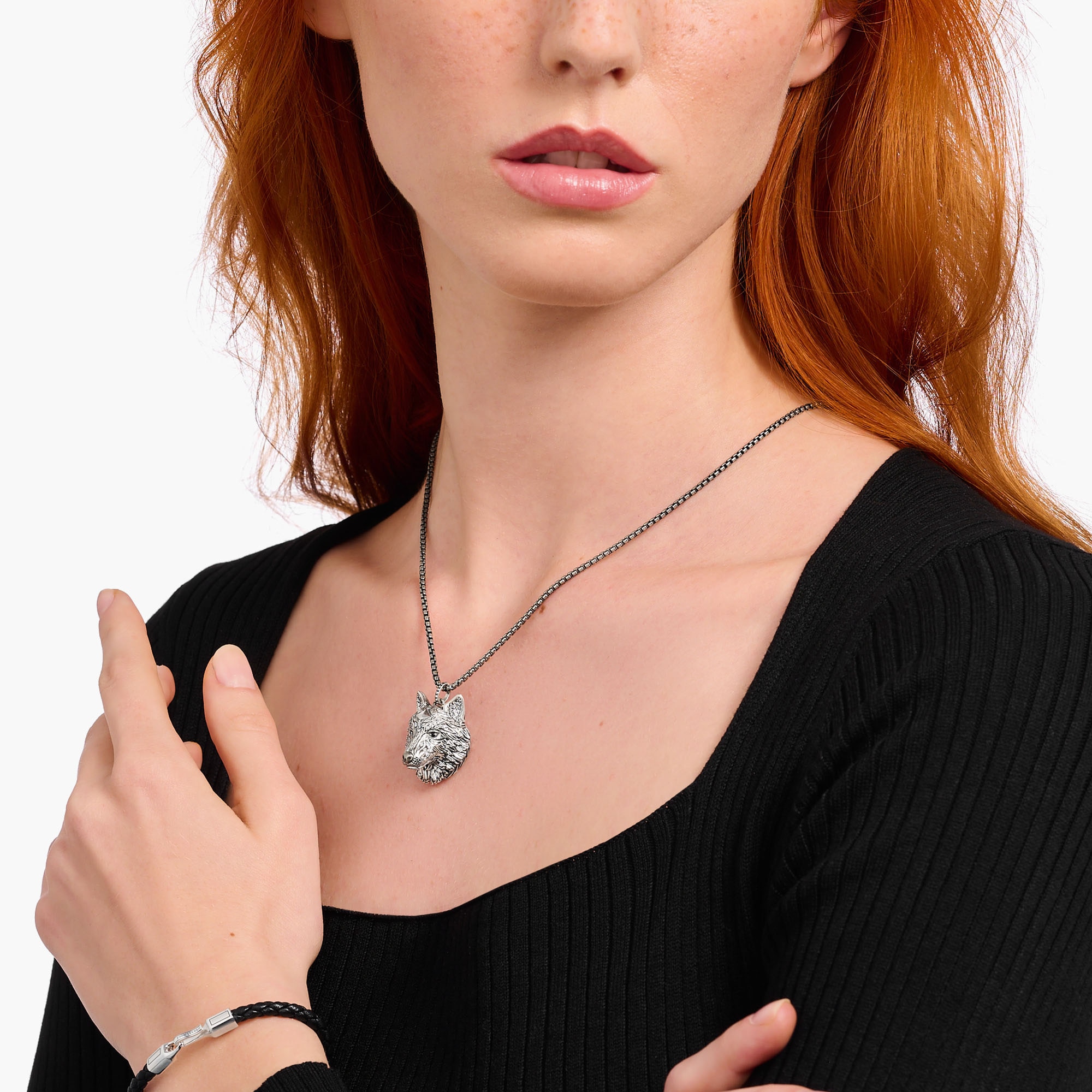 THOMAS SABO Kettenanhänger »Wolfs-Gesicht-Optik, PE965-691-21«, mit Zirkonia (synth.)