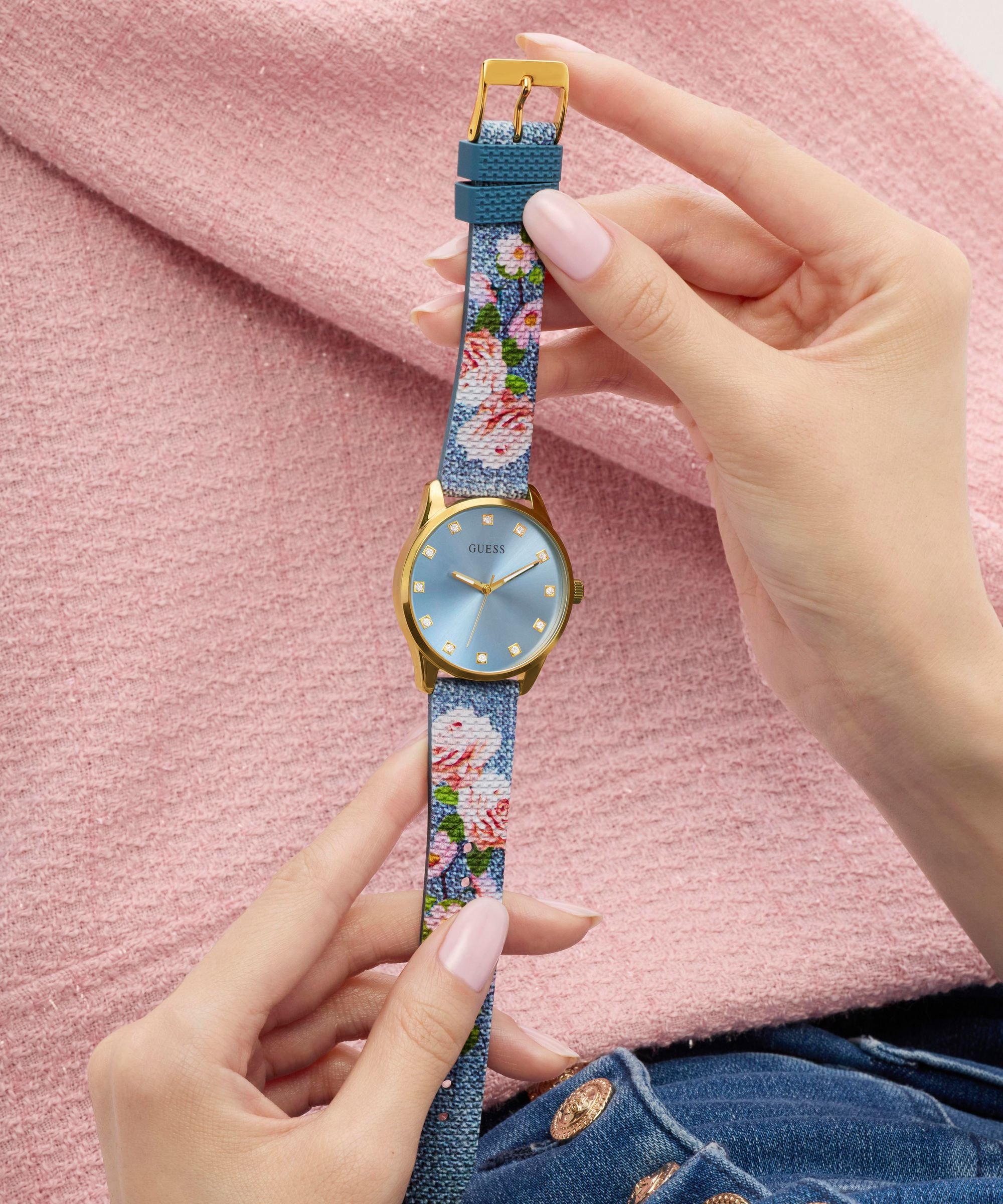 Guess Quarzuhr »MARIGOLD« Armbanduhr, Damenuhr, Silikonarmband, analog