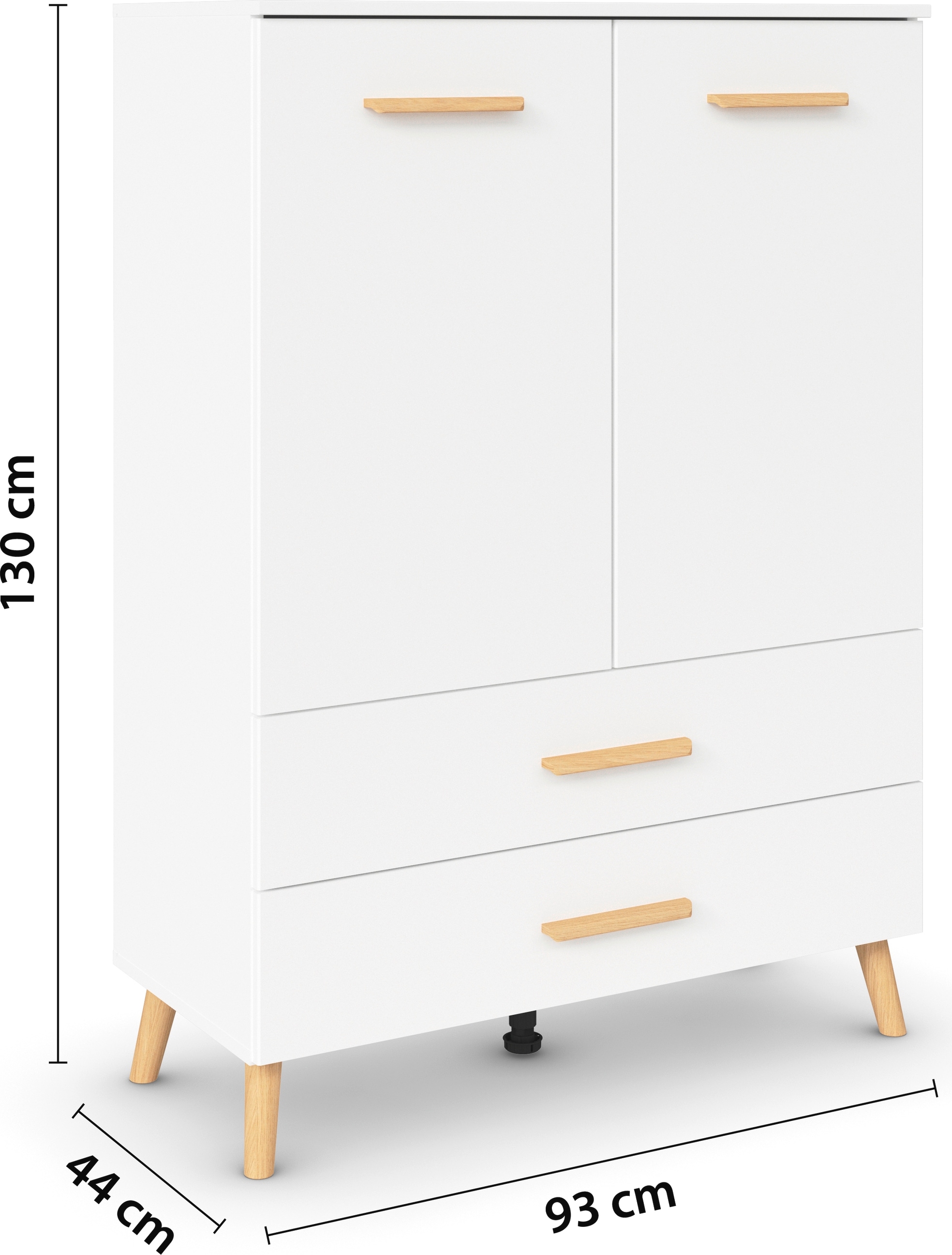 rauch Hochkommode »Skandi by Aditio«, mit Massivholzgriffen, 2 Schubladen mit Softclose-Funktion