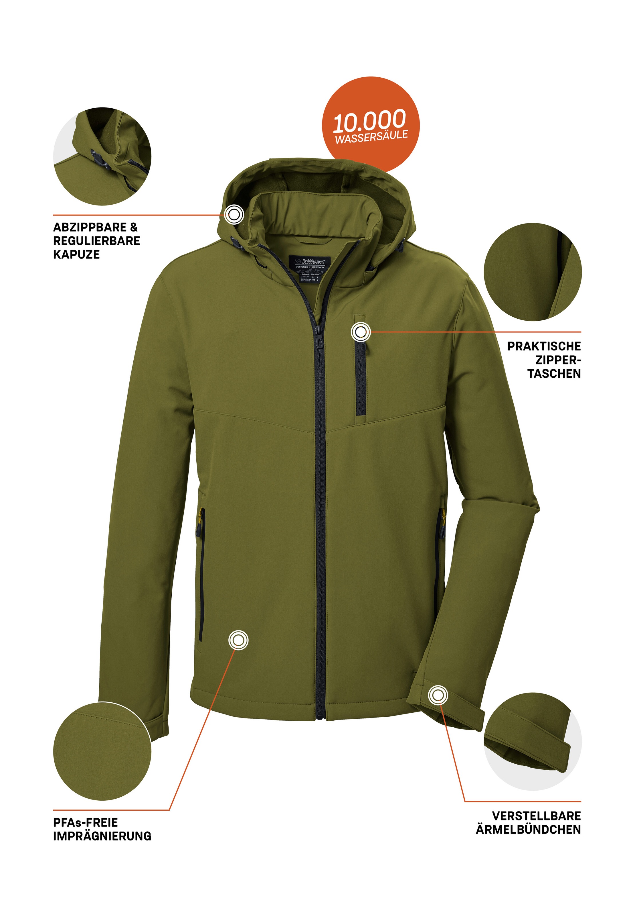 Killtec Softshelljacke »KOW 92 MN SFTSHLL JCKT«, Wasser- und windabweisend, atmungsaktiv, abnehmbare Kapuze