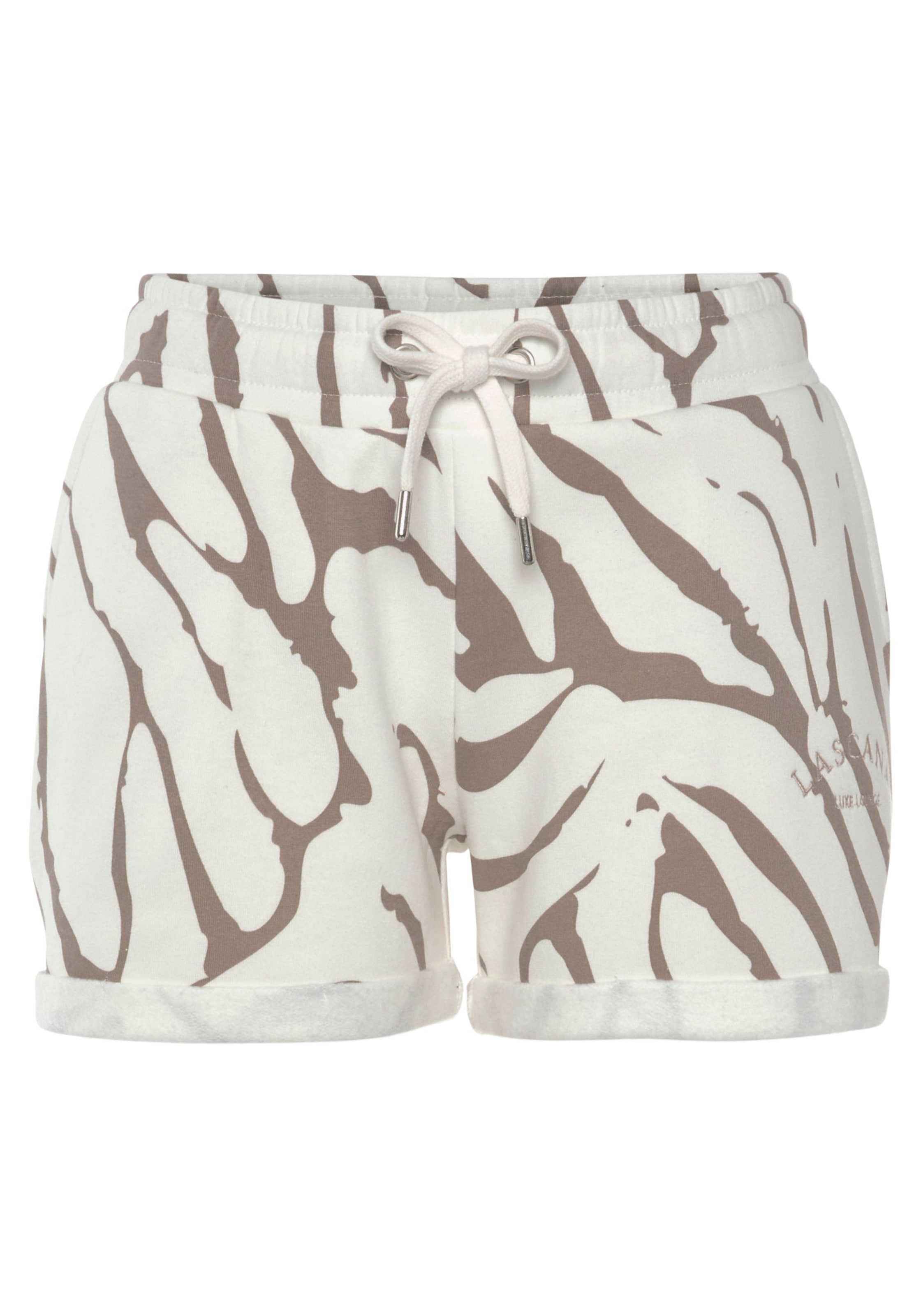 LASCANA Relaxshorts »-Kurze Hose mit Zebradruck,«, seitlichen Taschen und Logostickerei, Loungewear, Loungeanzug