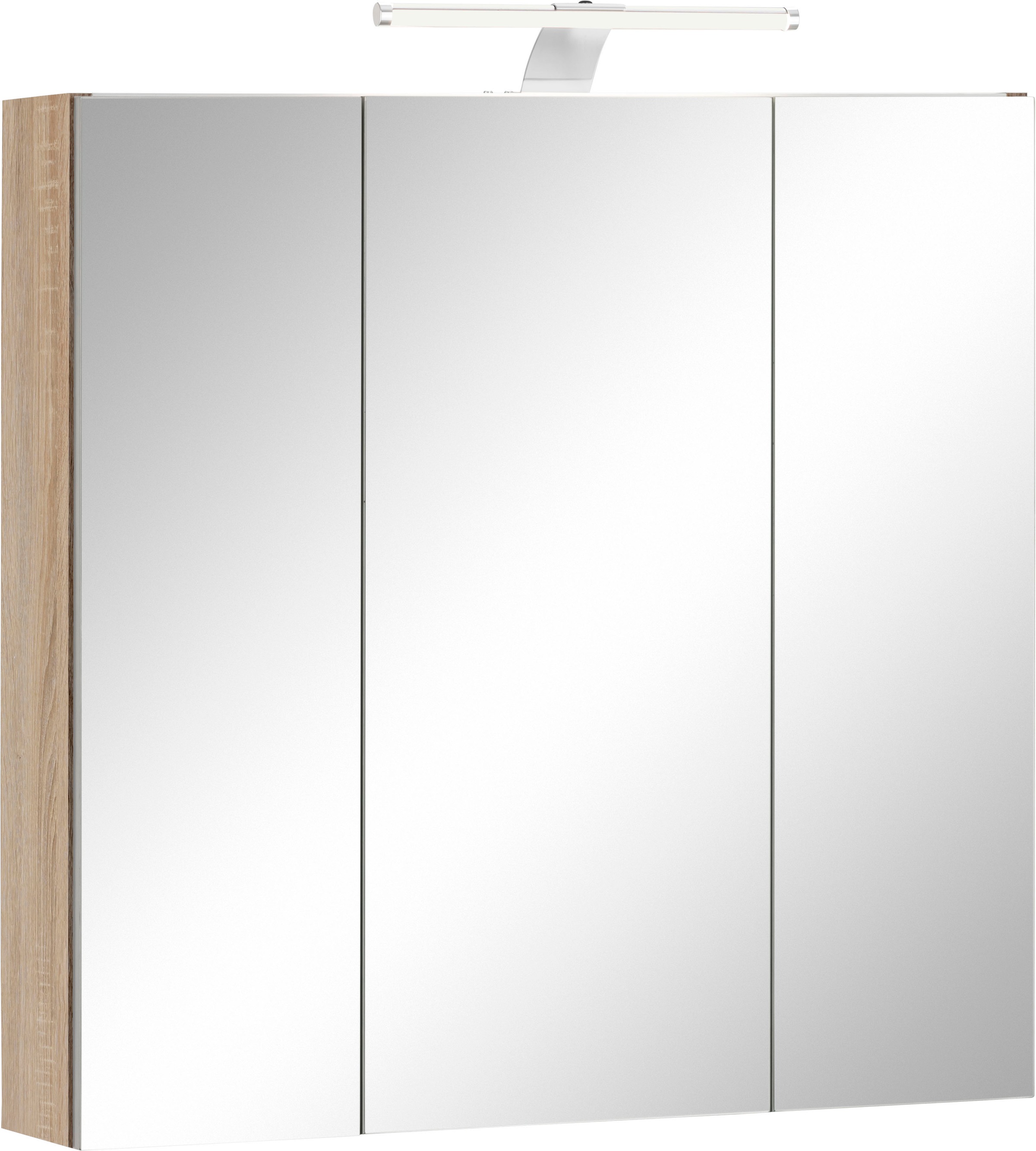 Schildmeyer Spiegelschrank »Lagona«, Breite 70 cm, 3-türig, LED-Beleuchtung, Schalter-/Steckdosenbox, Glaseinlegeböden, Made in Germany