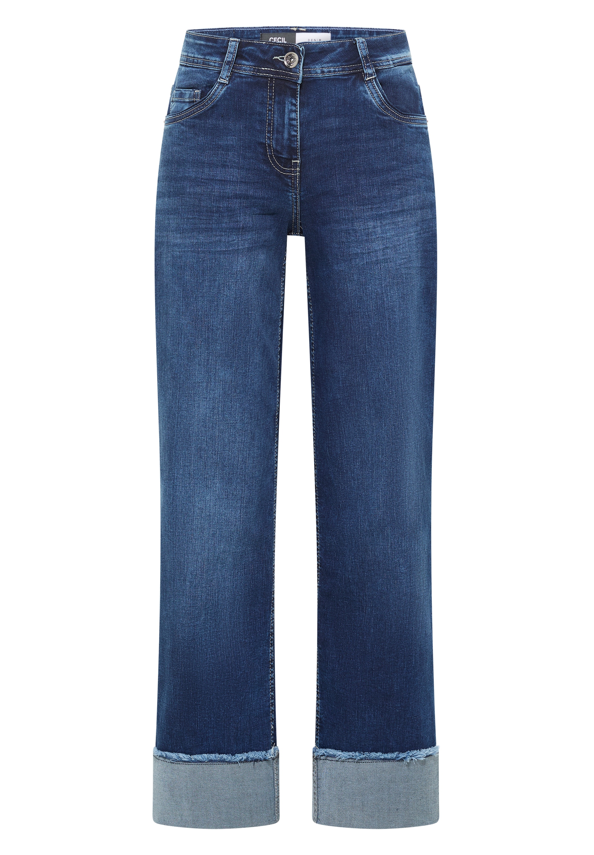 Cecil 5-Pocket-Jeans »Style NEELE« Wide Leg Washed-Look Jeans mit Aufschlag