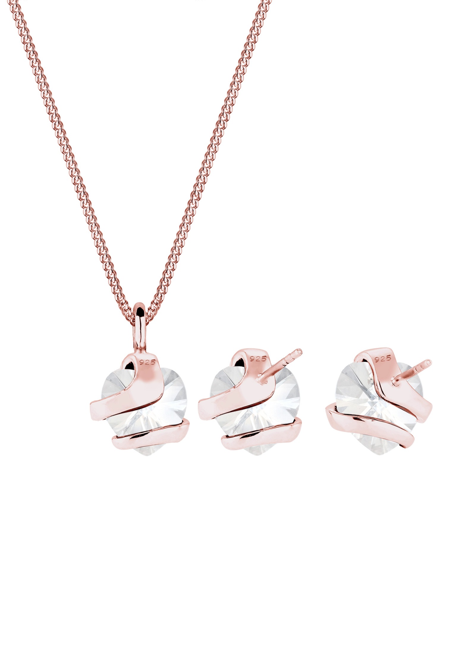 Elli Ohrring und Ketten Set »Schmuckset Herz Glamourös Kristalle 925 Silber«