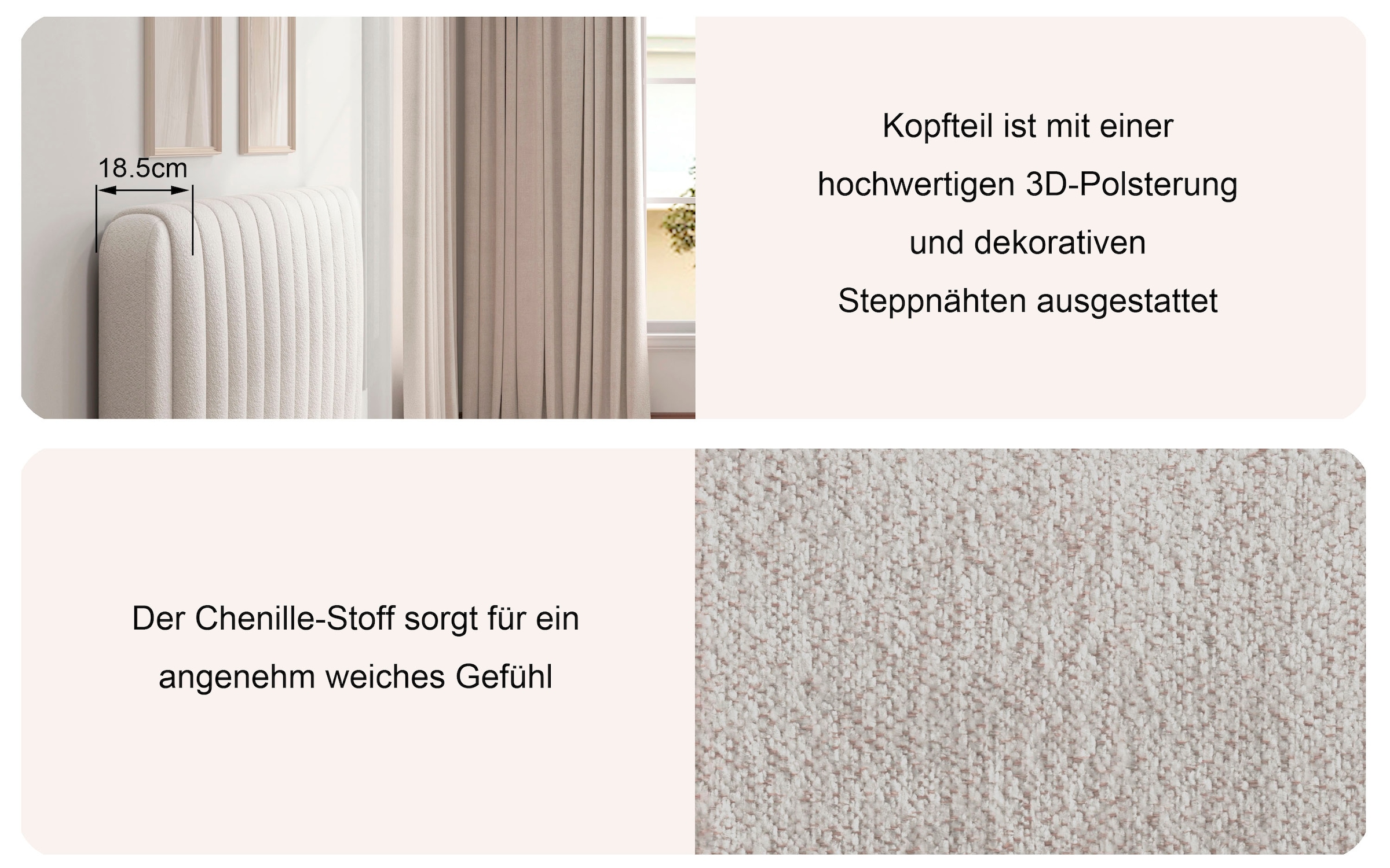 Home affaire Polsterbett »SELVAIR in der Breite 180cm, inkl. Lattenrost und Bettkasten« gepolstertes Kopfteil und Rahmen, Bezug im Chenillecharakter