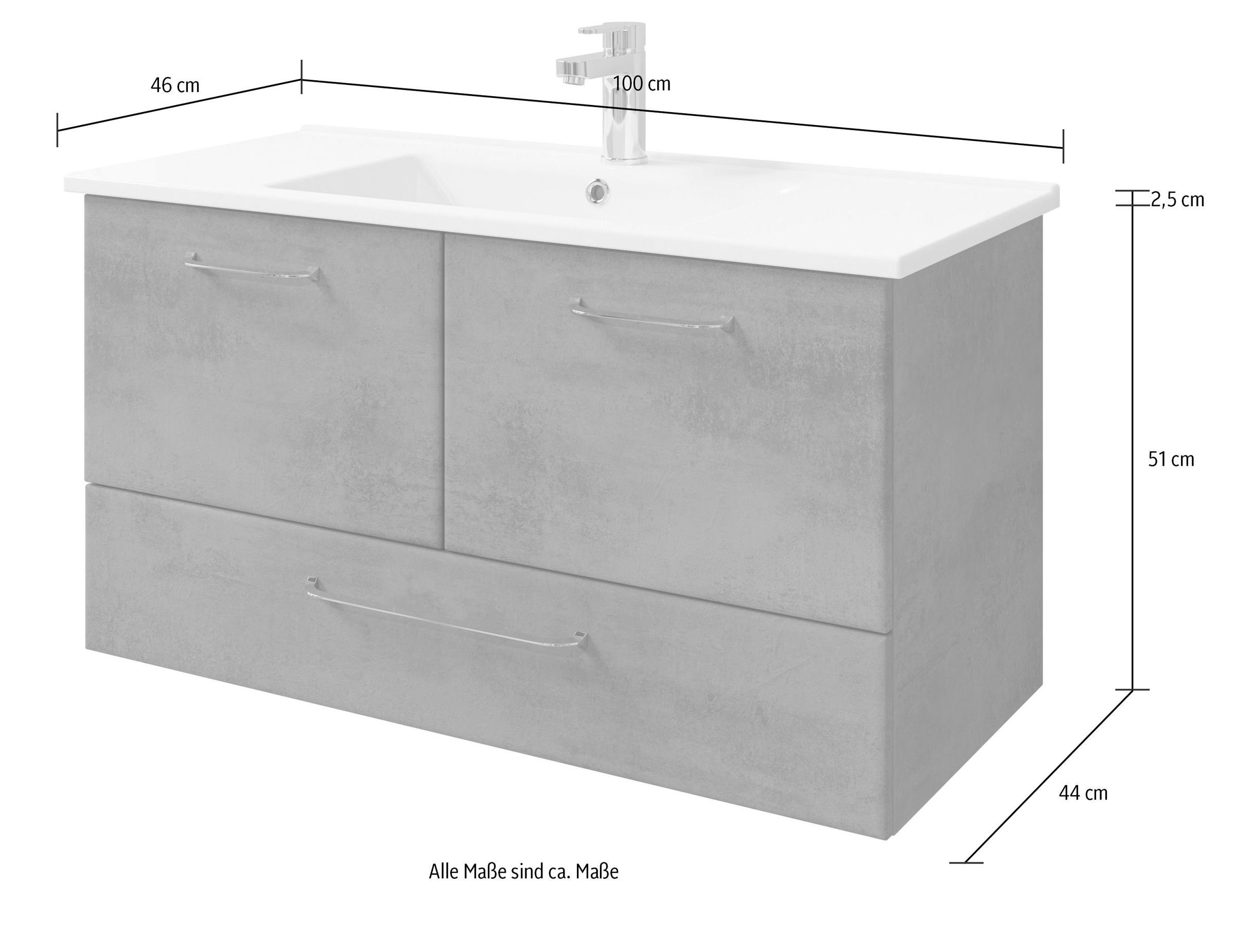Saphir Badmöbel-Set »Quickset 945 Keramik-Waschtisch mit Unterschrank, 100 cm breit«, (1 St.), Waschplatz mit 2 Türen, 1 Schublade, inkl. Türdämpfer, Waschtisch Set