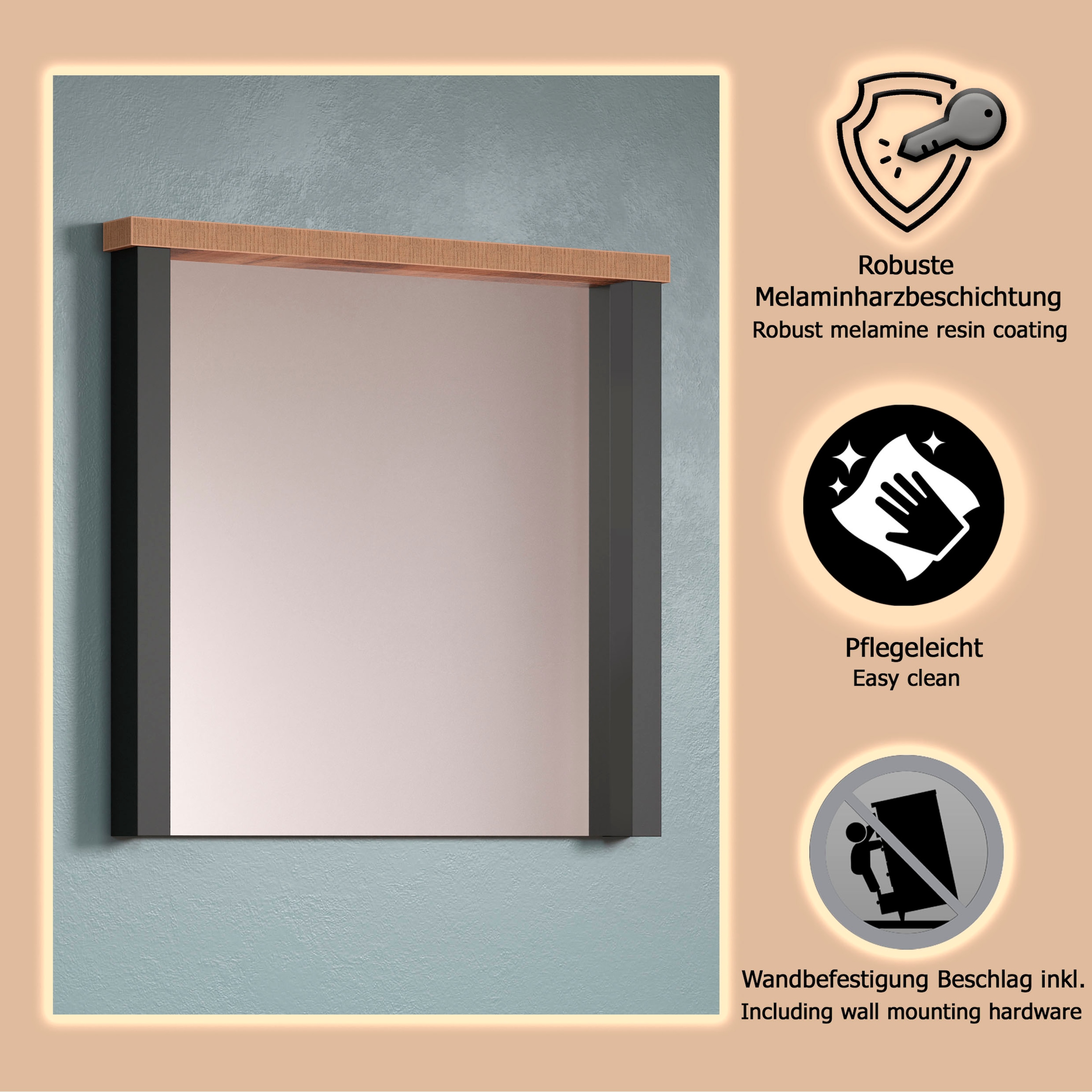 Home affaire Garderobenspiegel »Elda« Wandspiegel aus Floatglas – (B/T/H) 73/7/69 cm