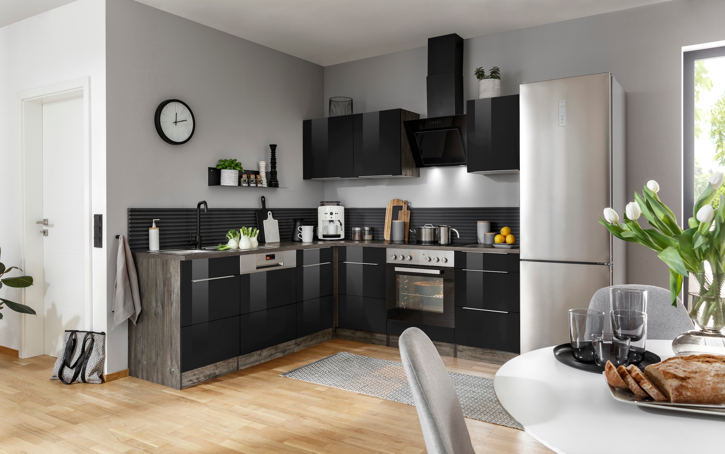 KOCHSTATION Winkelküche »KS-Brindisi« Stellbreite 220/220 cm, wahlweise mit E-Geräten, mit MDF-Fronten