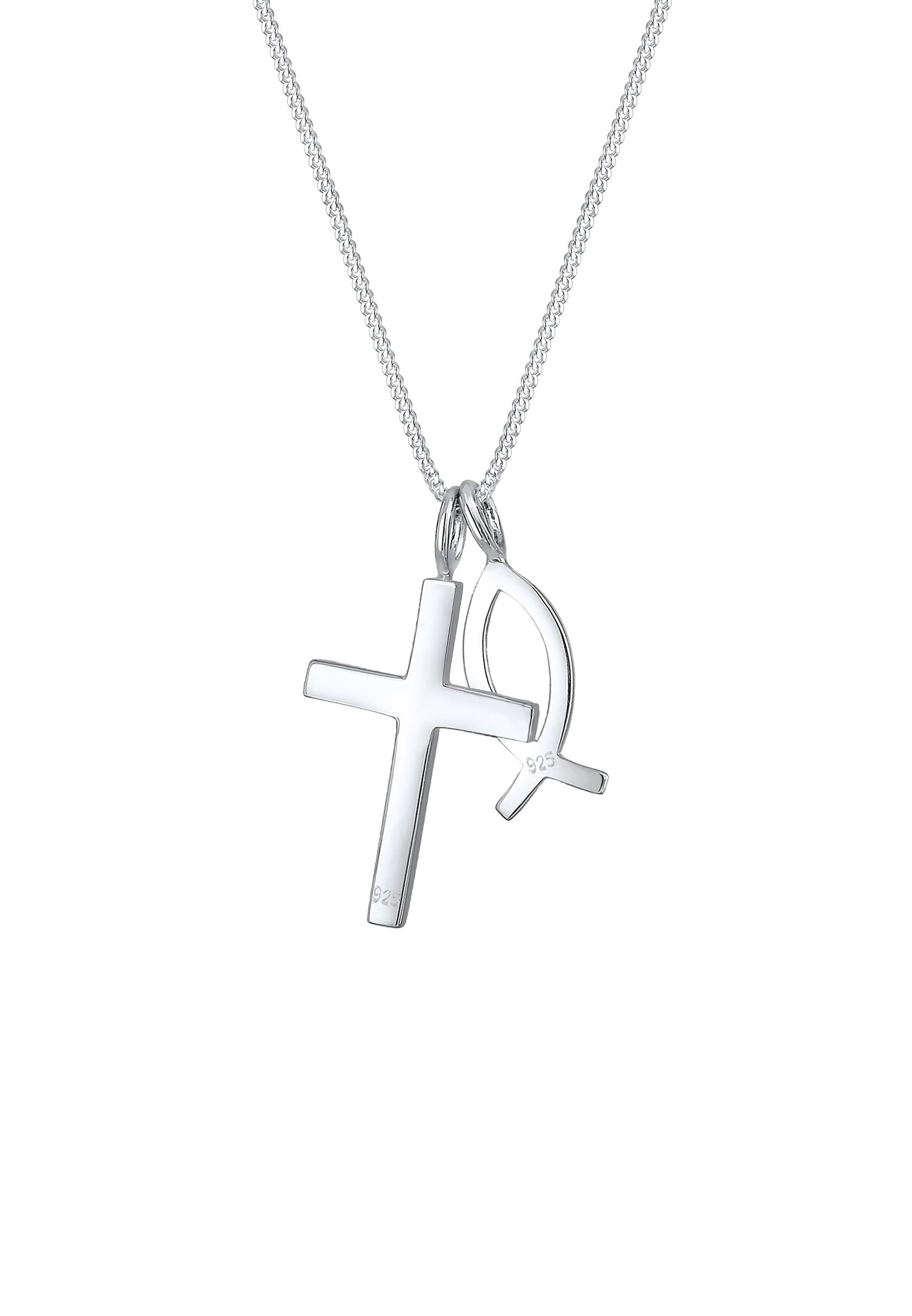 Elli Kette mit Anhänger »Halskette Kreuz Fisch Symbol Religion 925 Silber«