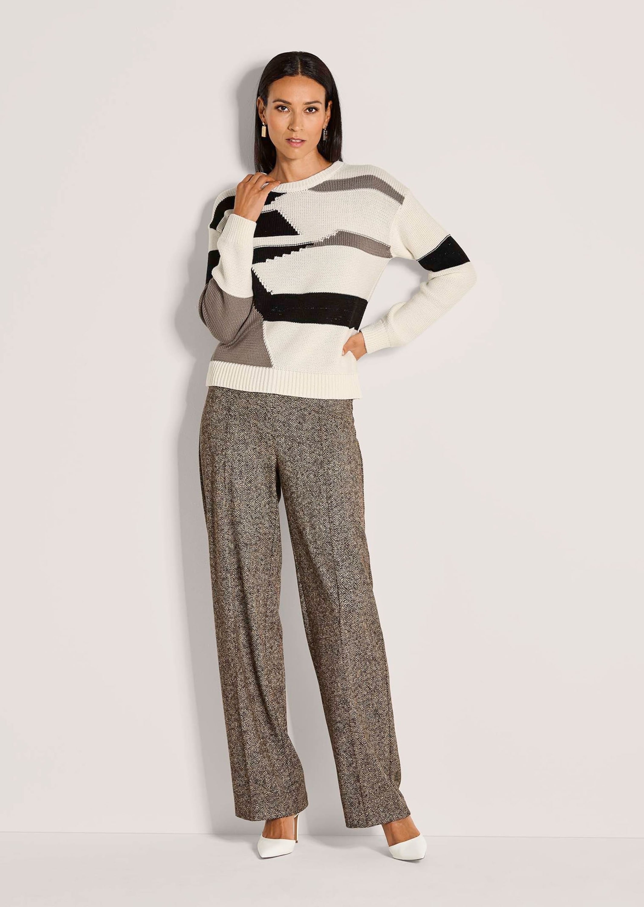 MADELEINE Longpullover »Strickpullover Moderner Baumwollpullover mit grafischem Muster« Intarsien