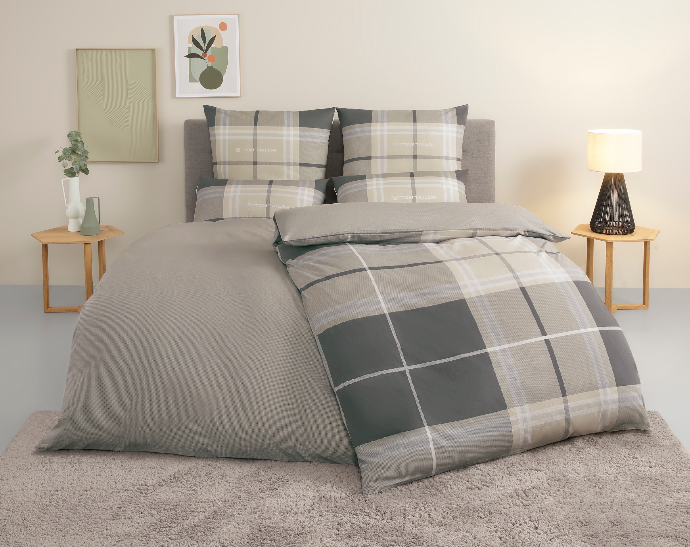 TOM TAILOR HOME Wendebettwäsche »Eric in Gr. 135x200 oder 155x220 cm« 3 mit Reißverschluss, mit GRATIS-Zugabe: Sportbeutel aus 100% Baumwolle