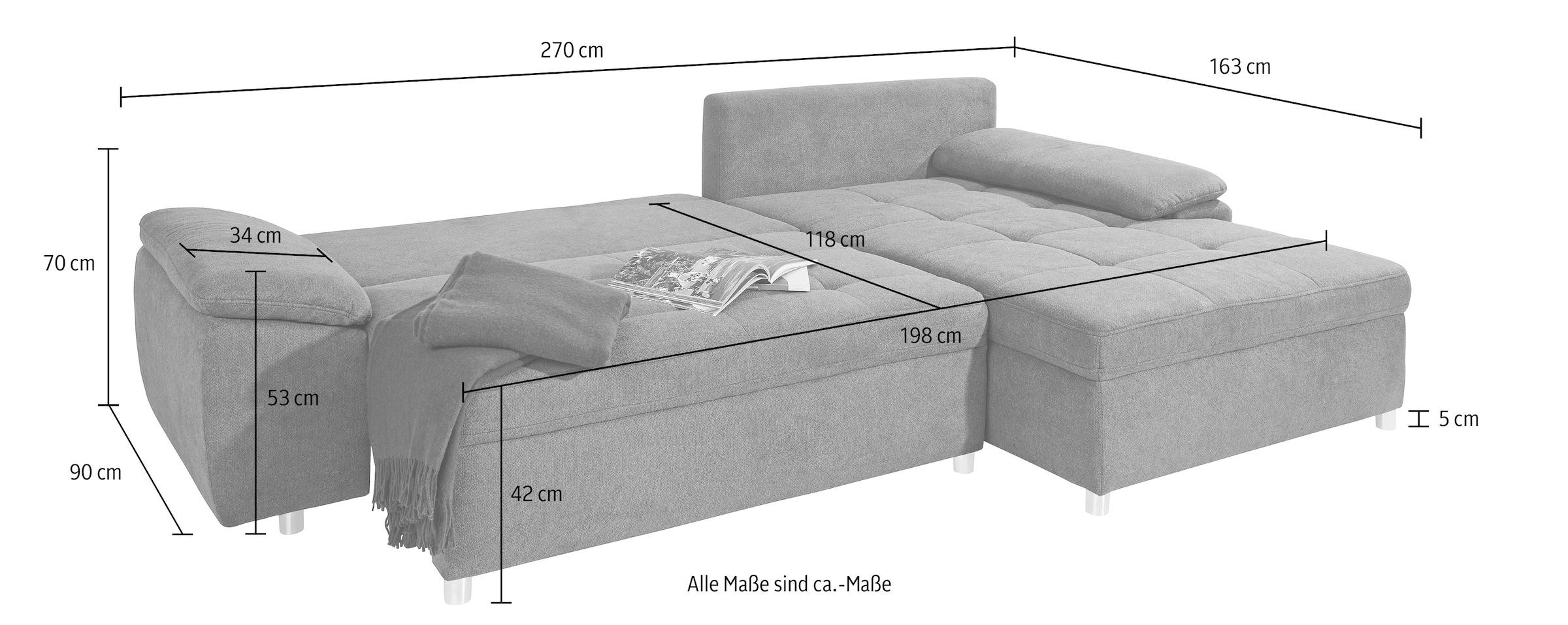 sit&more Ecksofa »Labene L-Form«, wahlweise mit Bettfunktion und Bettkasten, auch als XXL-Variante