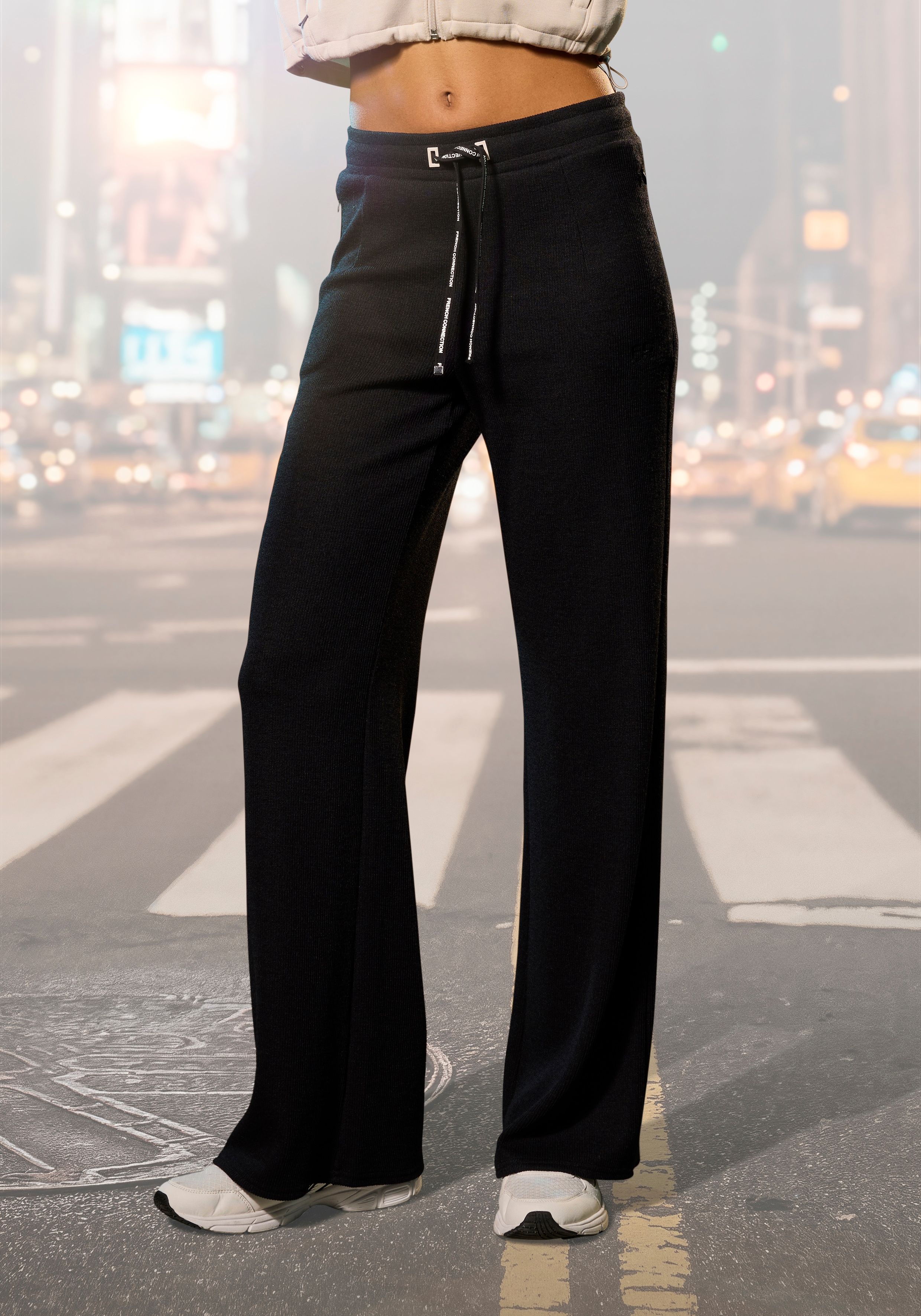 French Connection Damen Loungepants in gerippter Strickoptik in schwarz, Größe 48/50