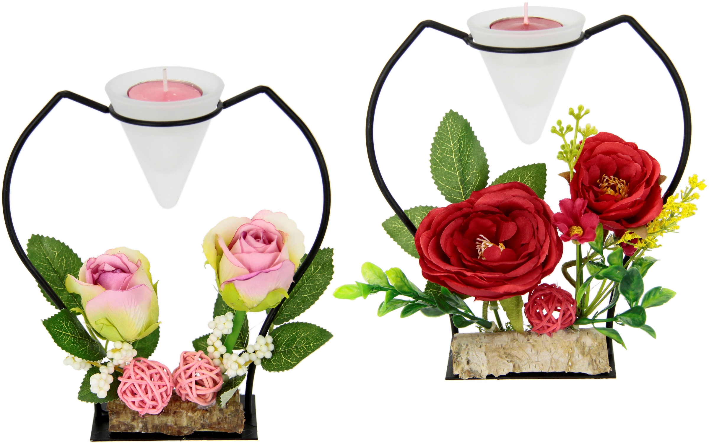 Teelichthalter Glas, Metall, St.), (Set, Kunststoff, 2 I.GE.A. rot/rosa »Rose«, bei OTTO