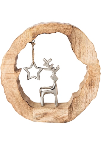 Weihnachtsfigur »Holzstamm mit Hirsch und Stern, Weihnachtsdeko«