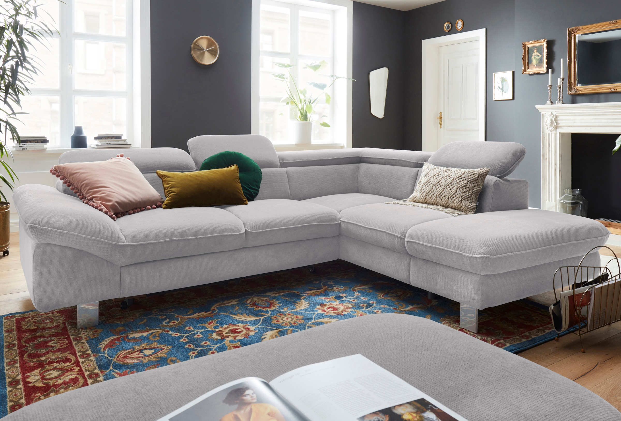 COTTA Polstergarnitur »Driver L-Form«, (Set, 2 tlg.), Set bestehend aus: Ecksofa mit Kopfteilverstellung & Hocker