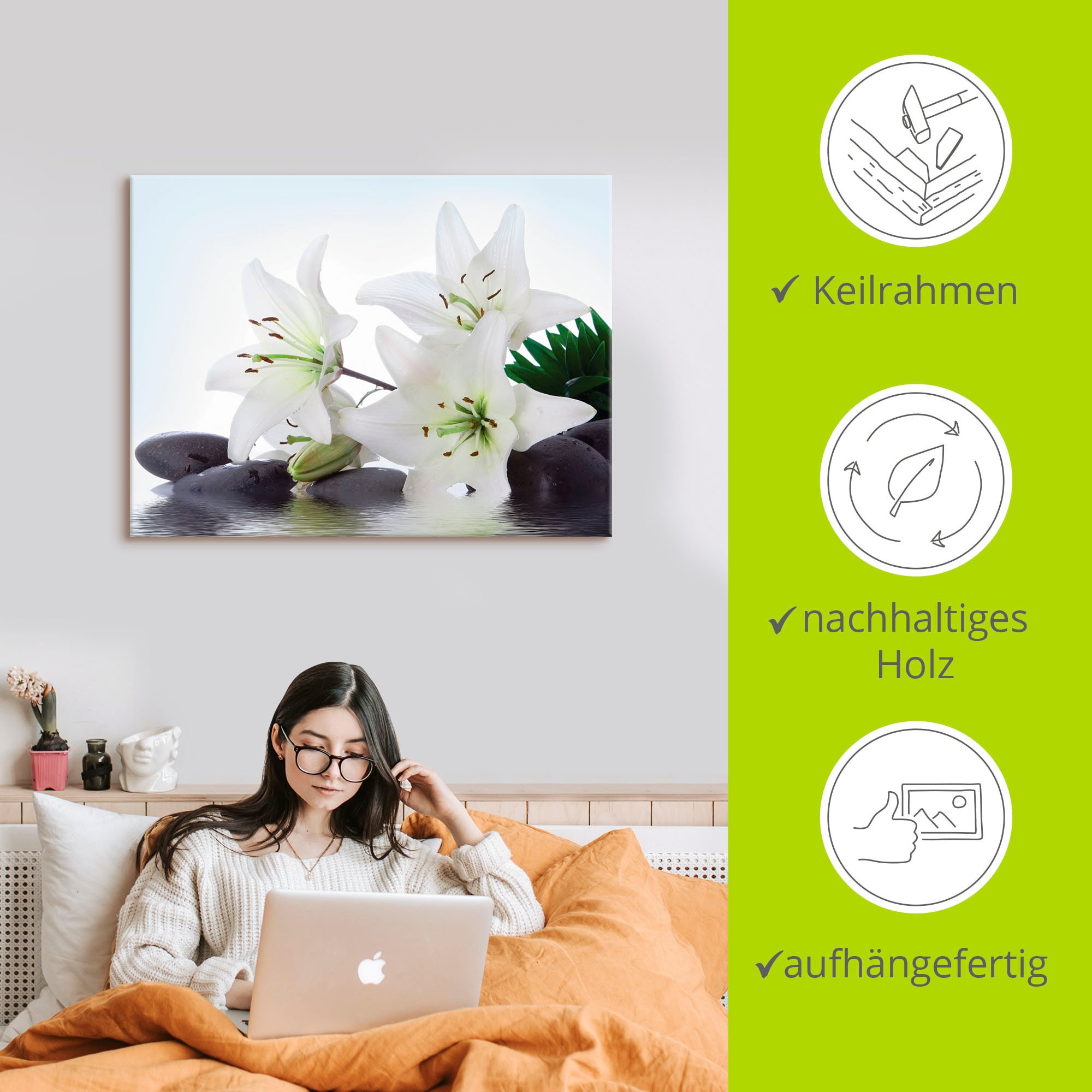 Artland Wandbild »Madonna-Lilien und Spasteine« Zen 1 Stk. tlg. auf Holzrahmen gespannt