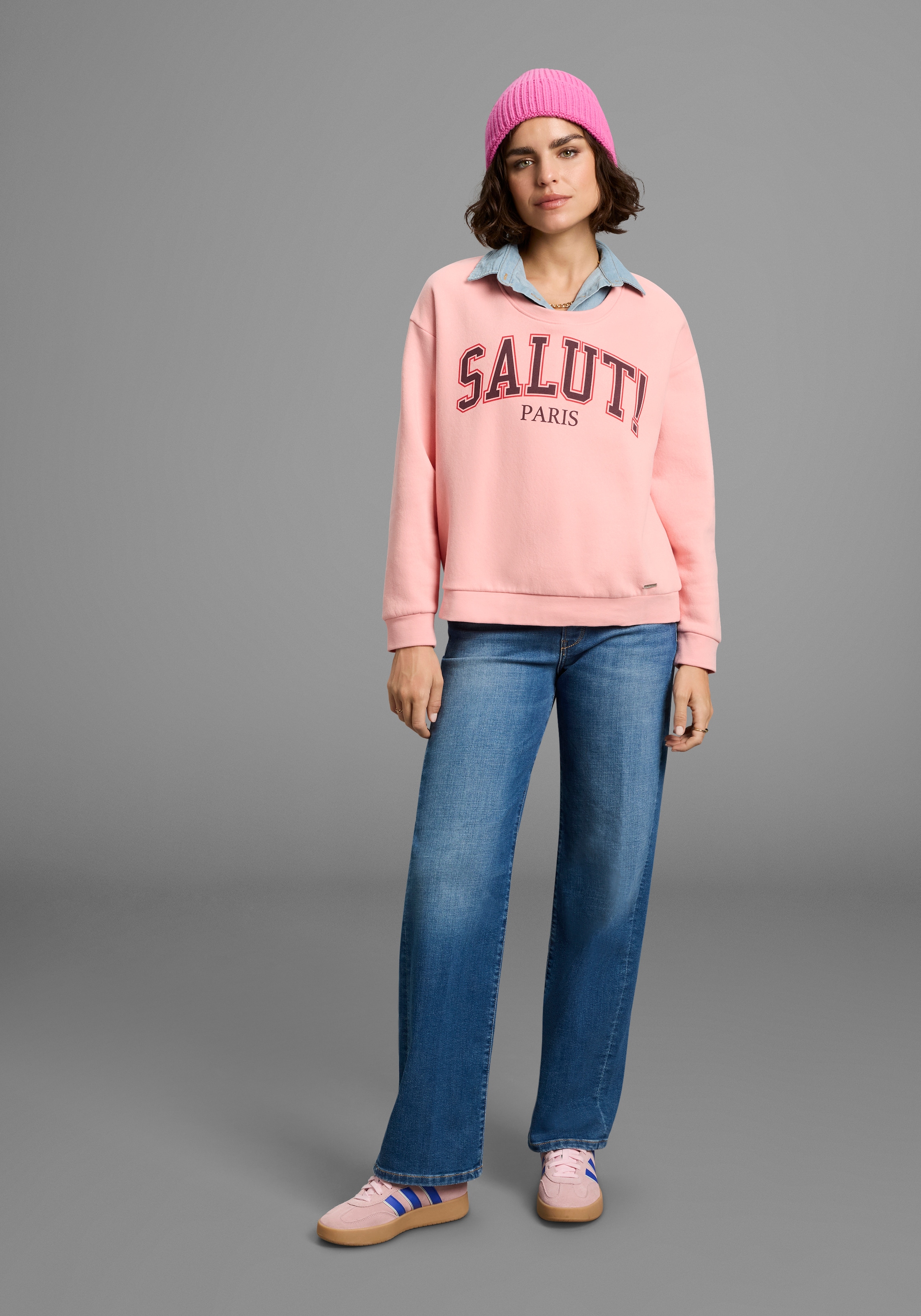 Laura Scott Sweatshirt, Angeraute Sweatware mit modischem Print und Rundhals-Ausschnitt