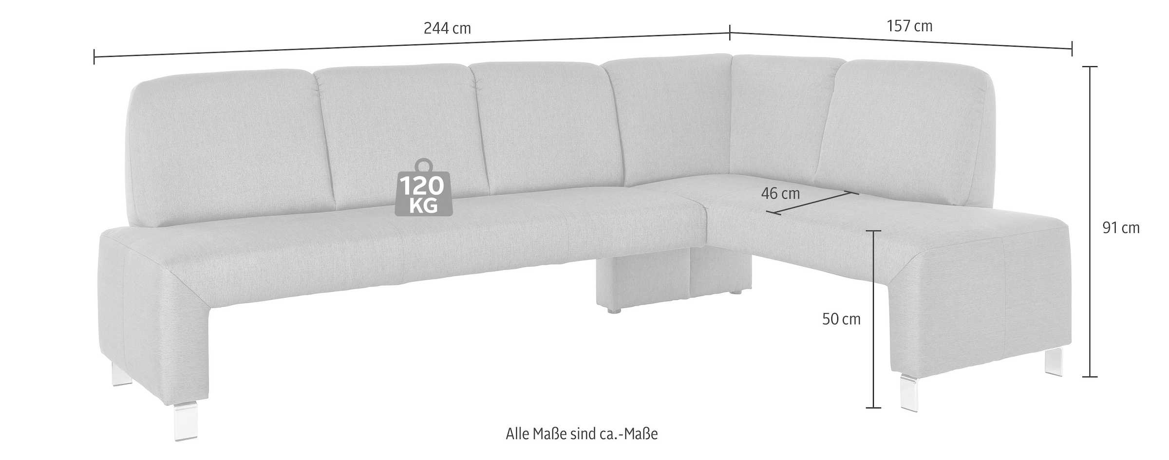 exxpo - sofa fashion Eckbank »Intenso, modern, wahlweise in Leder oder Textil, 244/157 cm (B/T)«, hohe Bodenfreiheit, frei im Raum stellbar, hoher Sitzkomfort