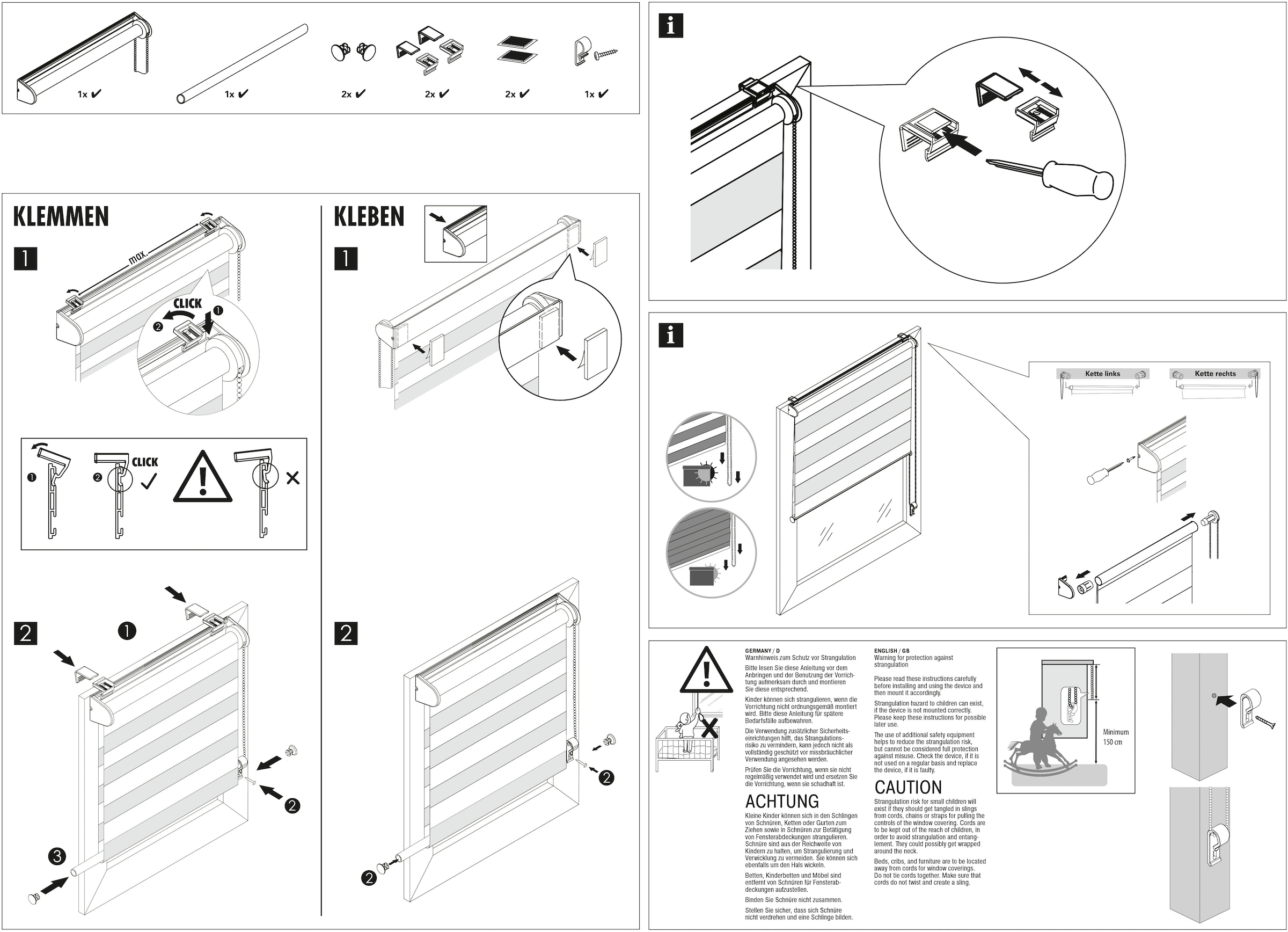 GARDINIA Doppelrollo »EASYFIX Duo Rollo Karo«, Lichtschutz, Sichtschutz, mit Bohren/ohne Bohren, freihängend, segmentweise gewebter Stoff