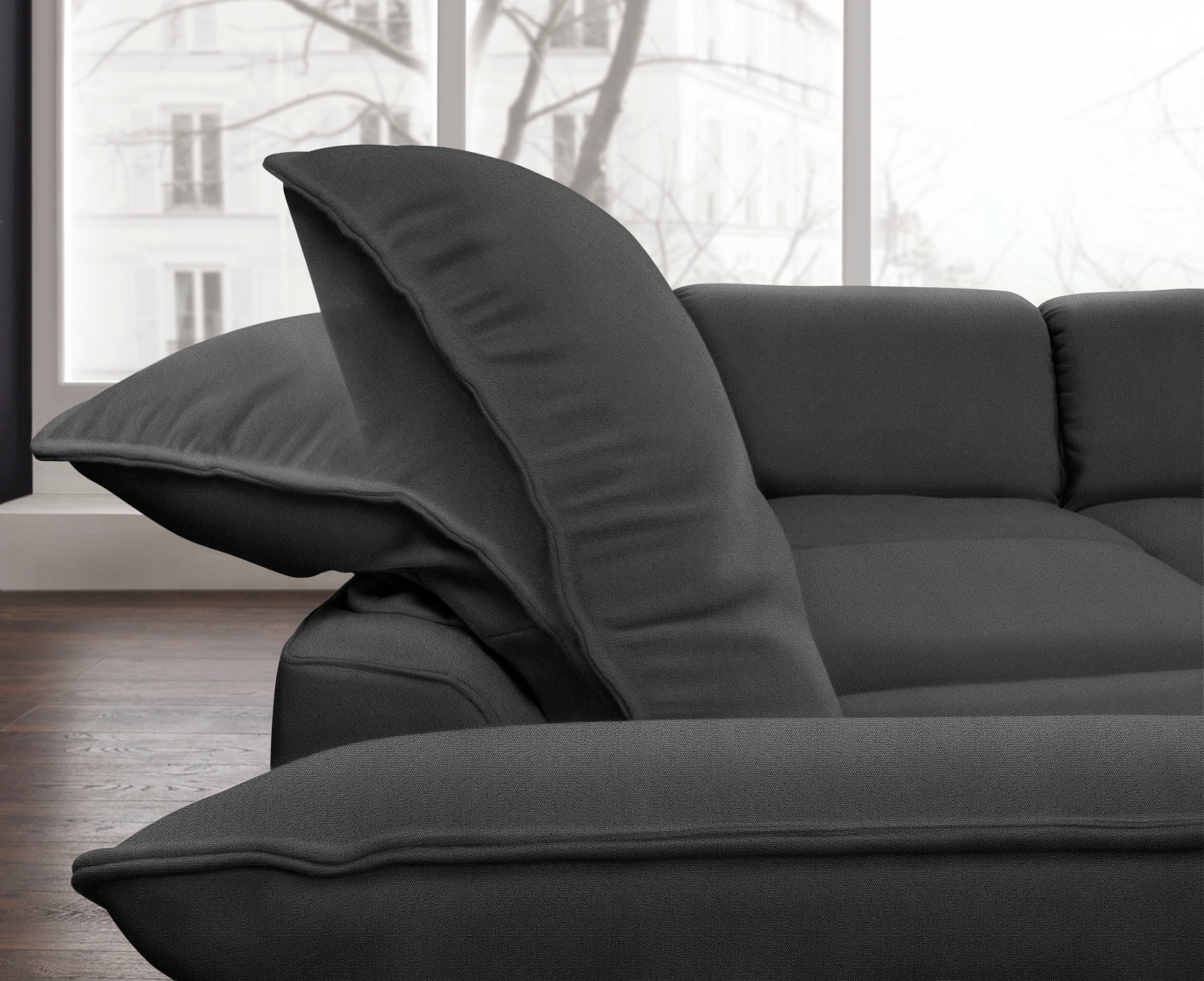 Ecksofa »sherry«, Kopfstützenverstellung, Metallfüße in Schwarz, Breite 302 cm