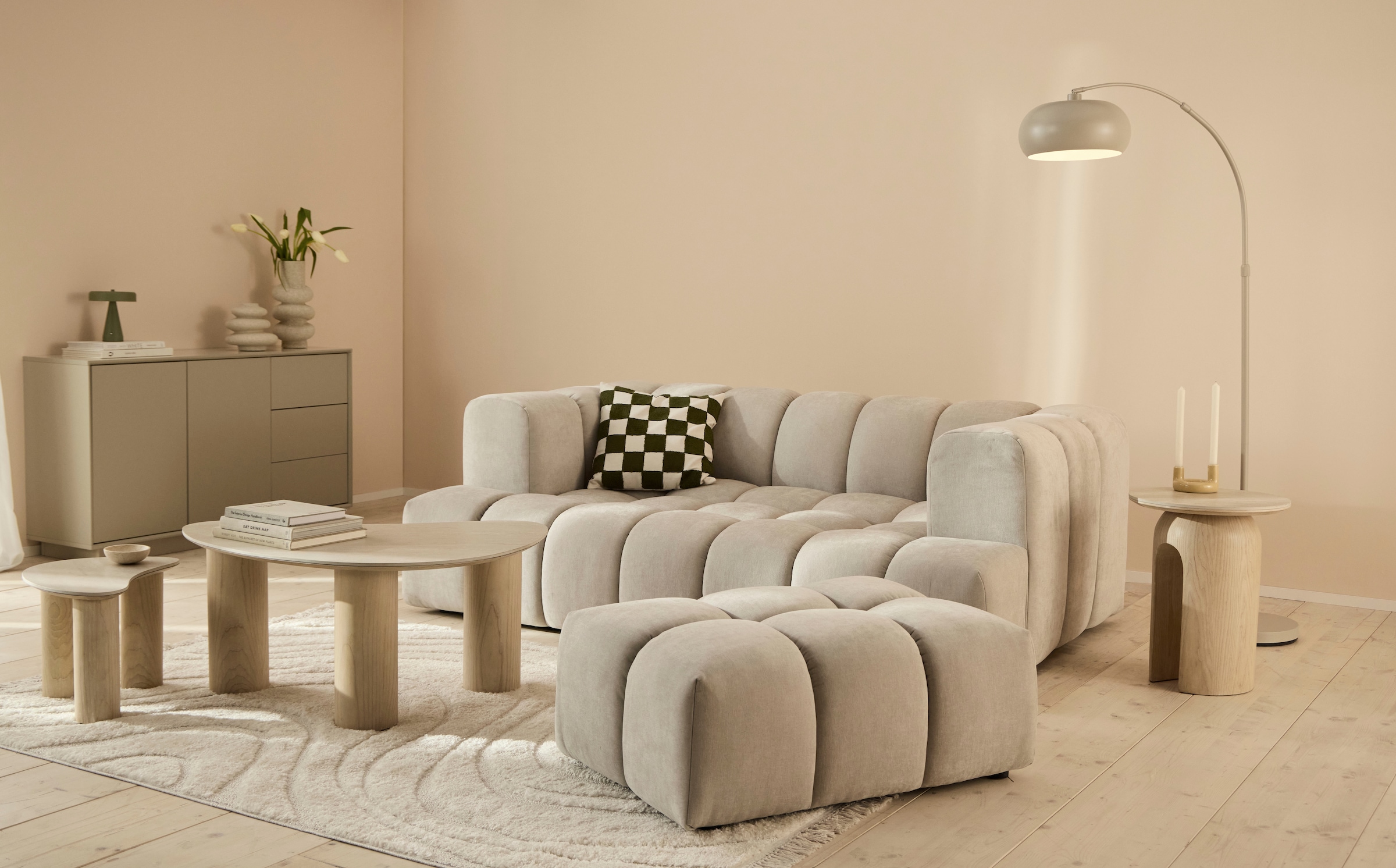 homsy by Ana Johnson Beistelltisch »Laysy« Holzdesign aus Esche, U-Form, Keramik Tischplatte, Breite 45 cm