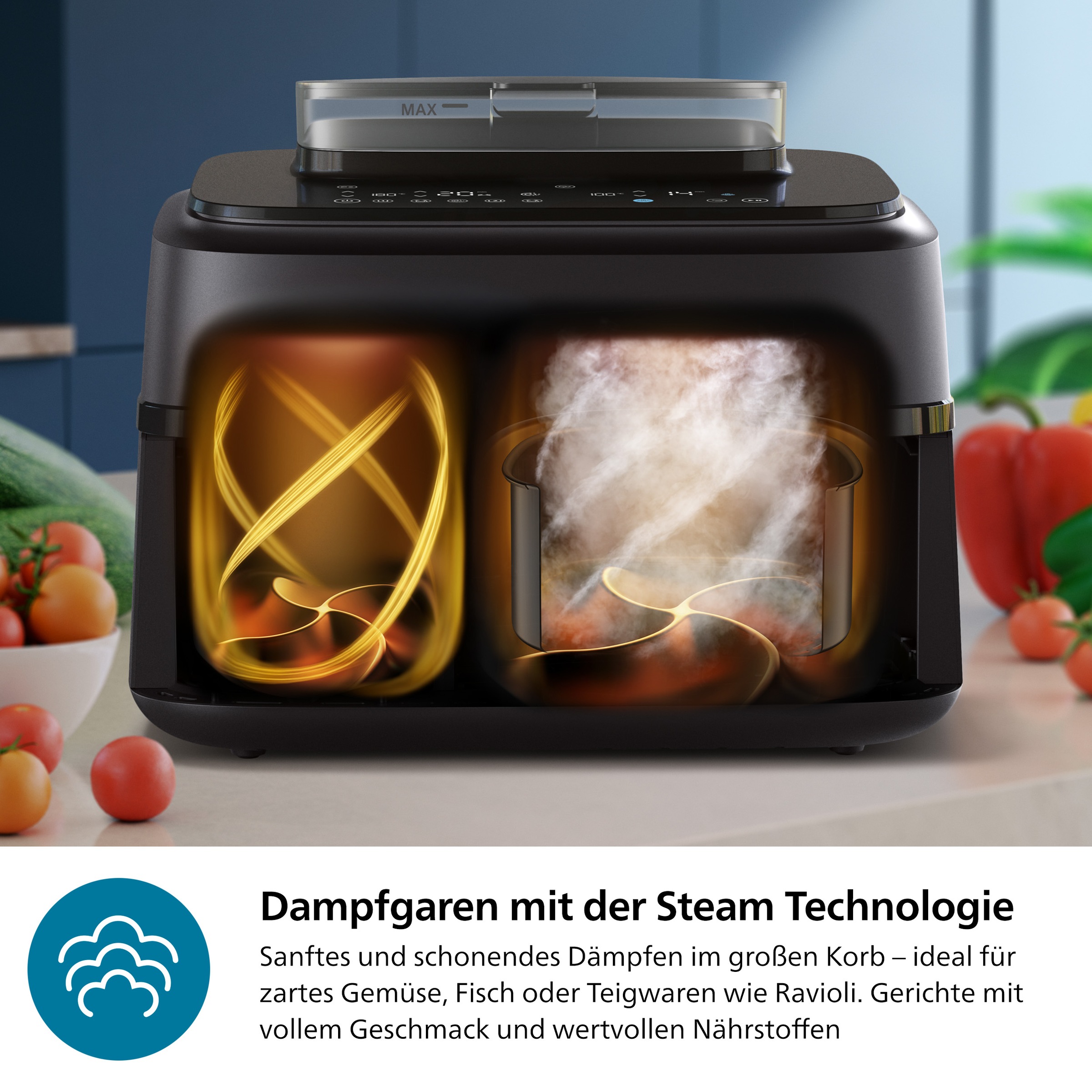 Philips Heißluftfritteuse »NA552/00 Steam Airfryer 5000 Series Dual Basket 9L Kapazität (3L+6L)«, 2750 W, mit Dampfgar-Funktion; Schwarz/Kupfer