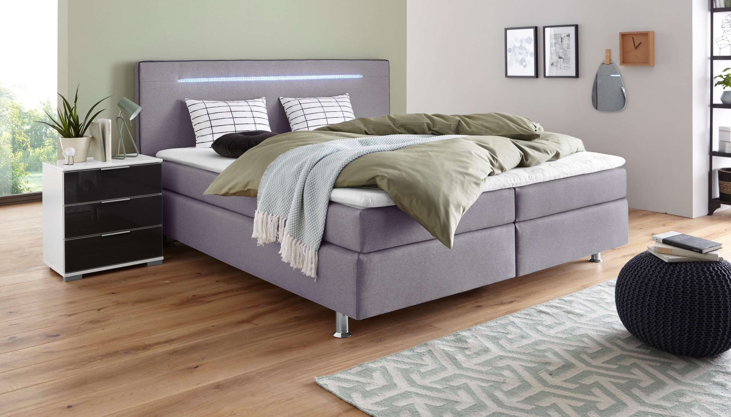 COLLECTION AB Boxspringbett »London, inklusive Topper und Kissen, mit LED-Beleuchtung«, Boxspringbett erhältlich in 90cmx200cm, 140cmx200cm & 180cmx200cm
