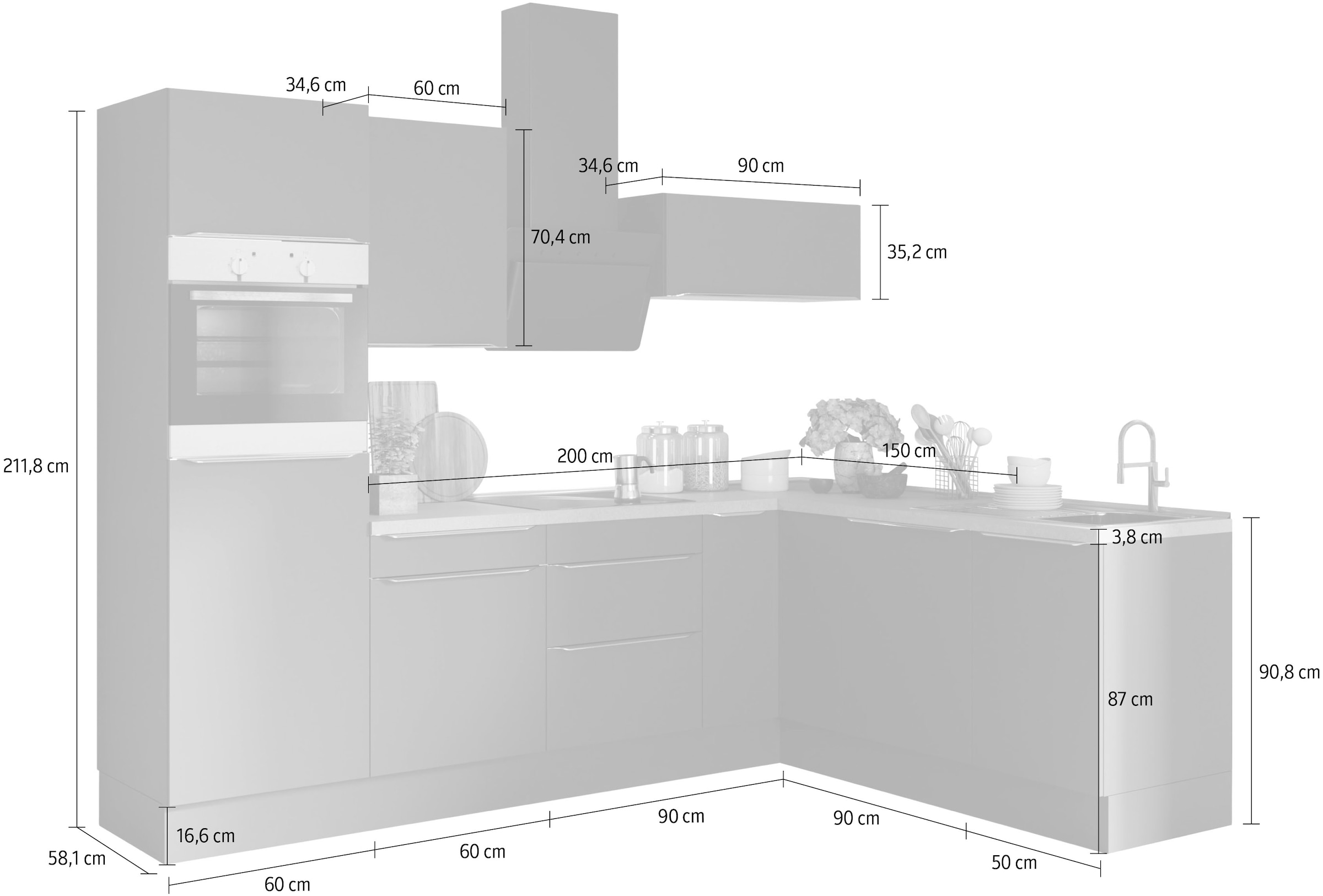 OPTIFIT Winkelküche »Aken Stellbreite 270x200 cm«, wahlweise mit E-Geräten und Stellvariante Spüle links oder rechts