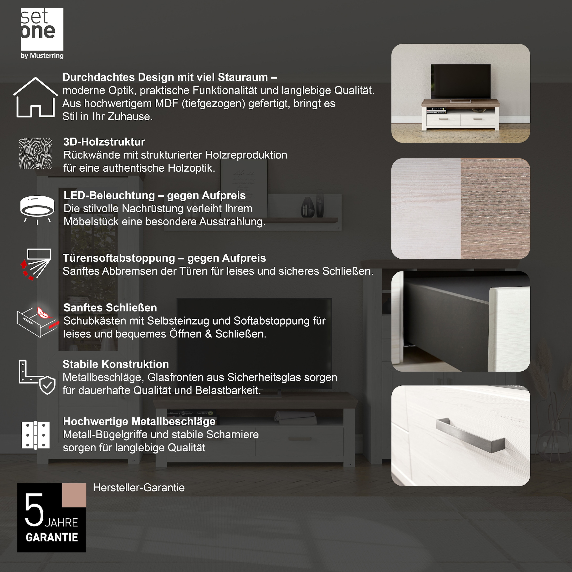 set one by Musterring Lowboard »York« Typ 31, mit 2 Schubkästen, Beleuchtung optional, Breite 140 cm
