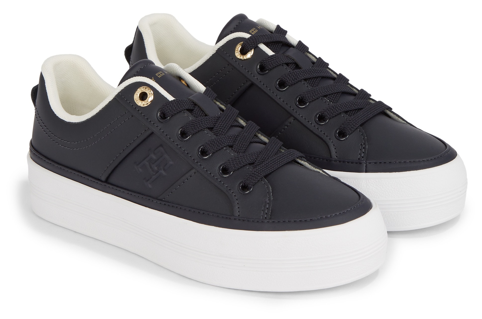 Tommy Hilfiger Plateausneaker »ESSENTIAL VULC SNEAKER MONOGRAM«, Freizeitschuh, Halbschuh, Schnürschuh mit Monogramm