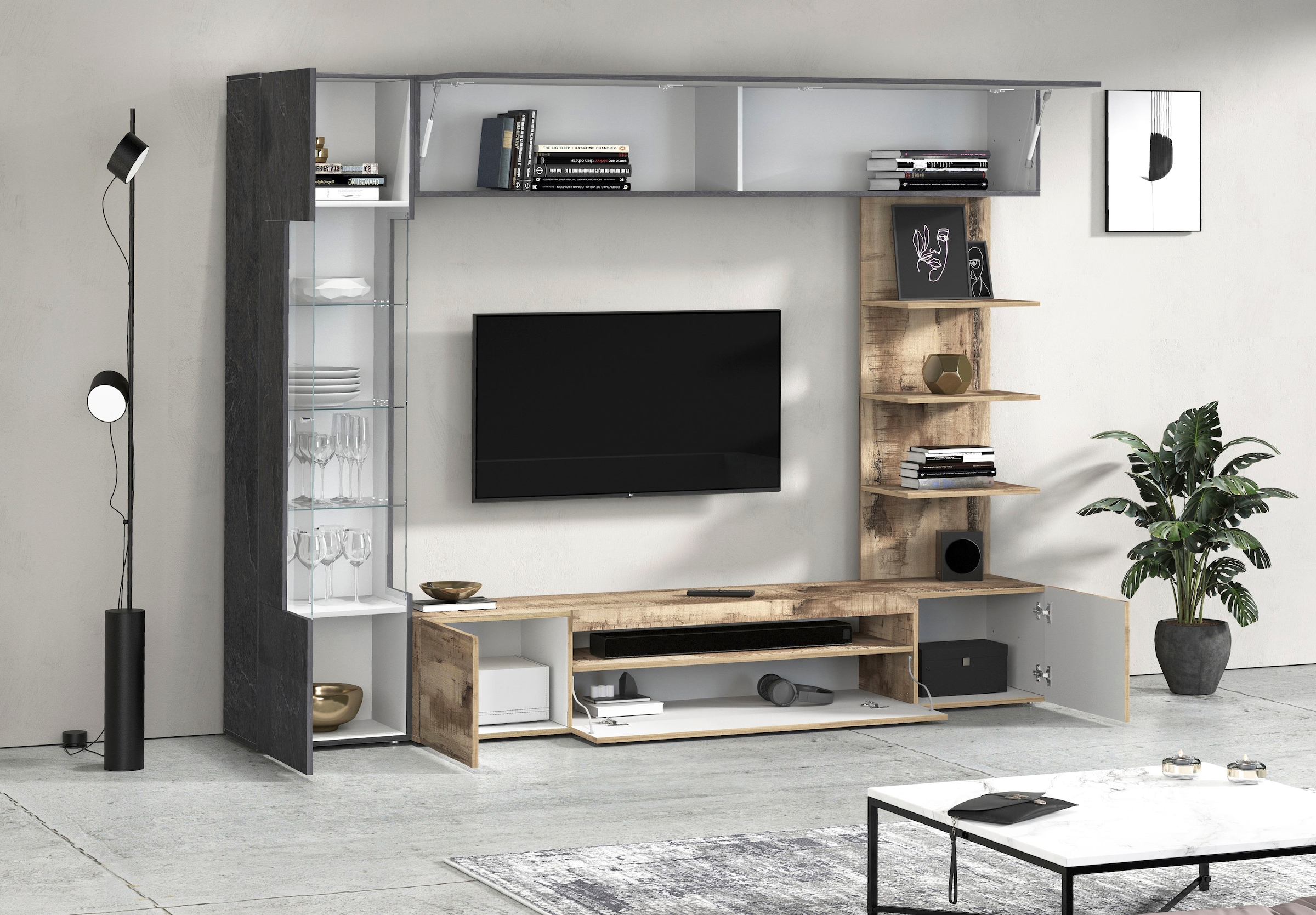 OTTO home Wohnwand »Wohnwand New Egypt, Anbauwand, Medienwand, Wohnzimmerwand« Weiß in Hochglanz, alle anderen Farben in matter Ausführung., 4 Stk. tlg.