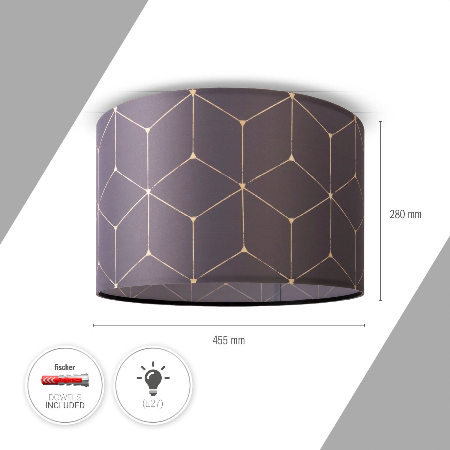 Paco Home Deckenleuchte »Hugo Cube«, Leuchtmittel E27 | ohne Leuchtmittel, Stoffschirm Lampenschirm Modern Deckenleuchte Stoff Wohnzimmer