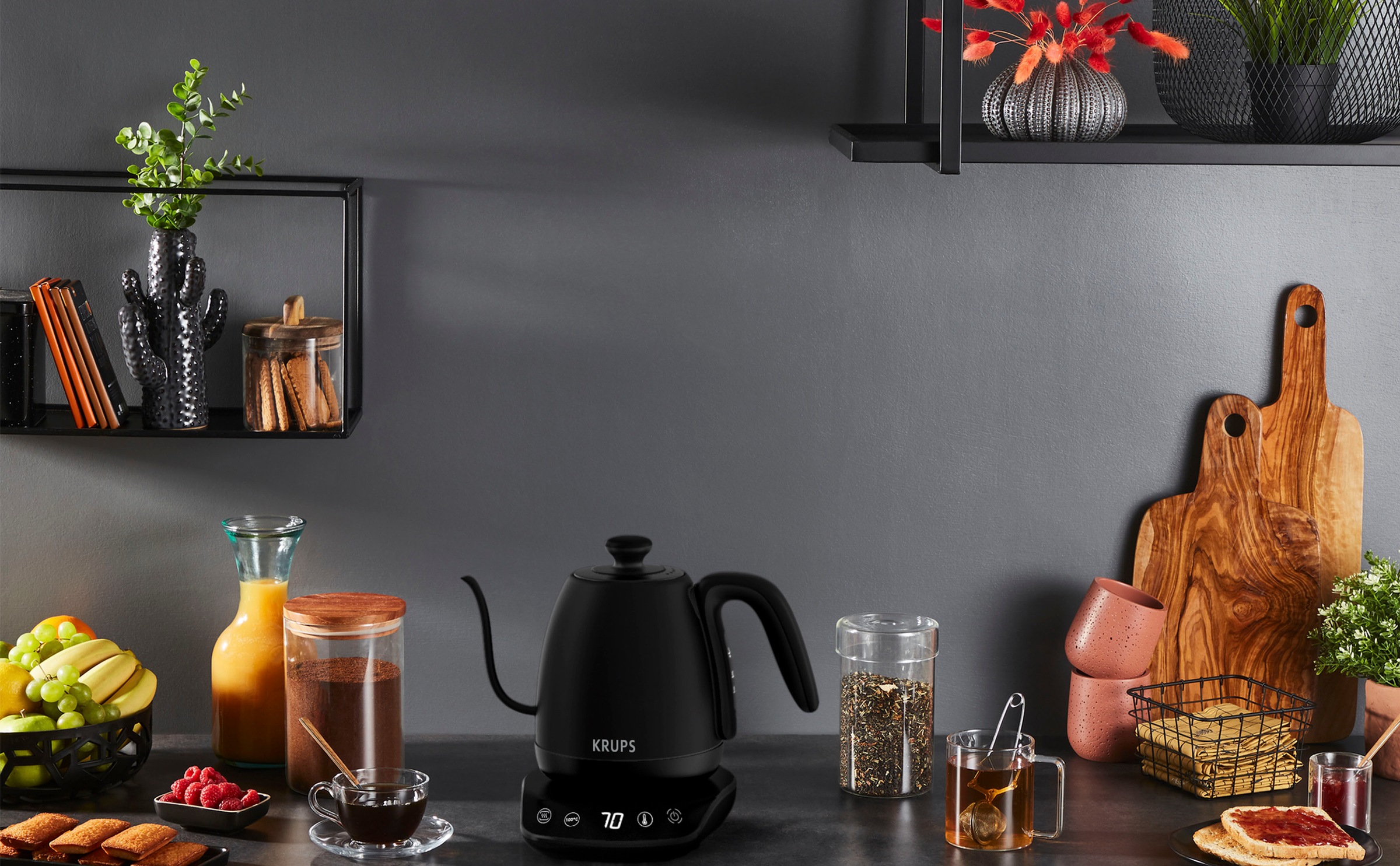 Krups Wasserkocher »BW9238 Café Control Gooseneck«, 1 l, 1200 W, Schwanenhals-Auslauf, 1 L, digitale Anzeige, 8 Einstellungen
