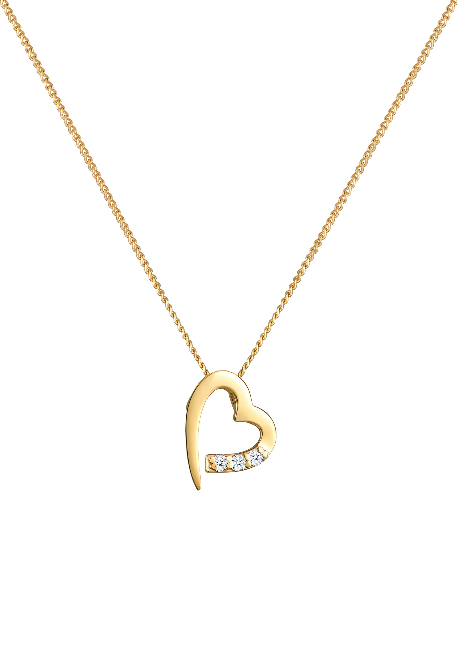 Elli DIAMONDS Silberkette »Halskette Herz Diamant Weiß Brillantschliff (0.04ct) 585 Gelbgold«