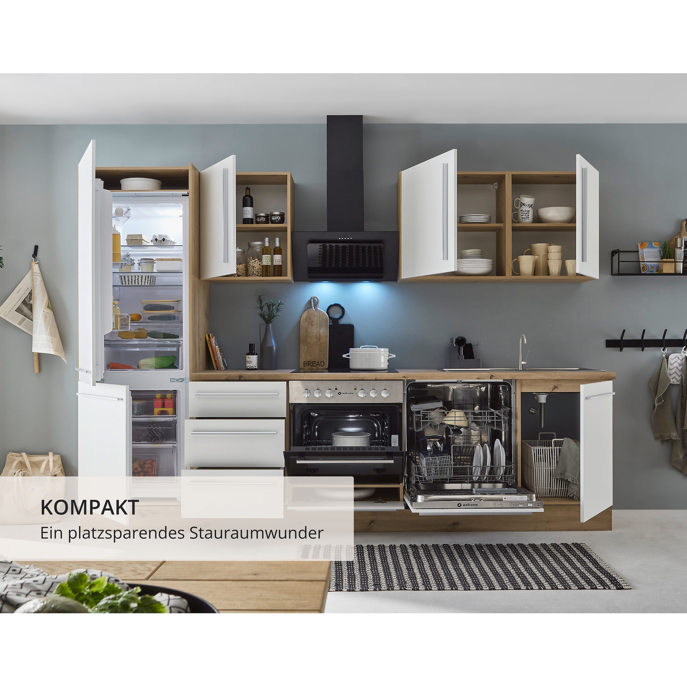 KOCHSTATION Küchenzeile »KS-Florida mit 38mm starker Arbeitsplatte« Breite 280 cm, wahlweise mit E-Geräten, Soft-Close-Funktion