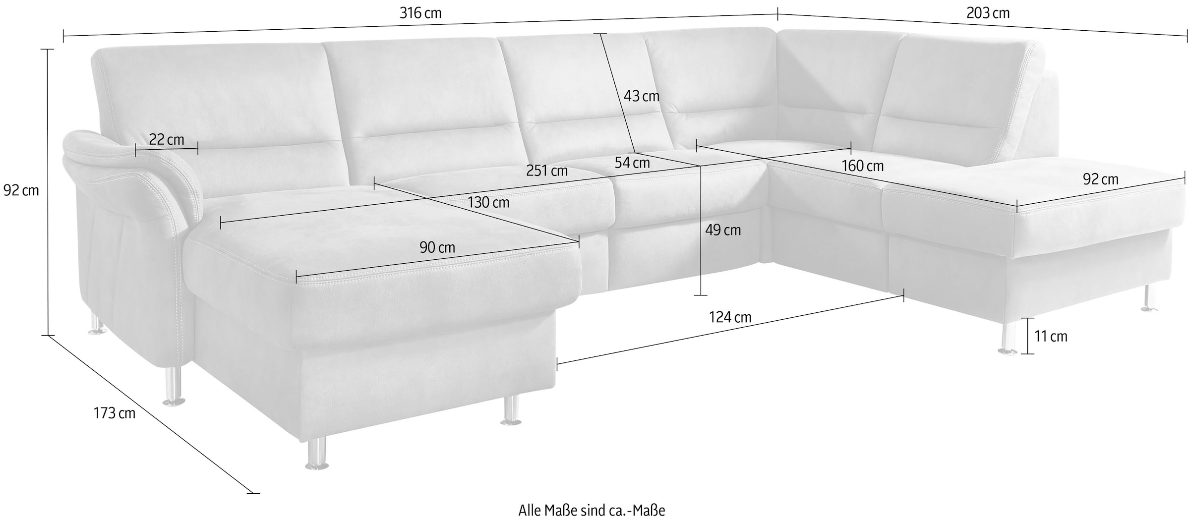 Die PlanBar Wohnlandschaft »ZE-EM16033 U-Form, Breite 316 cm« wahlweise mit Kopfstützen und echt bezogenem Rücken