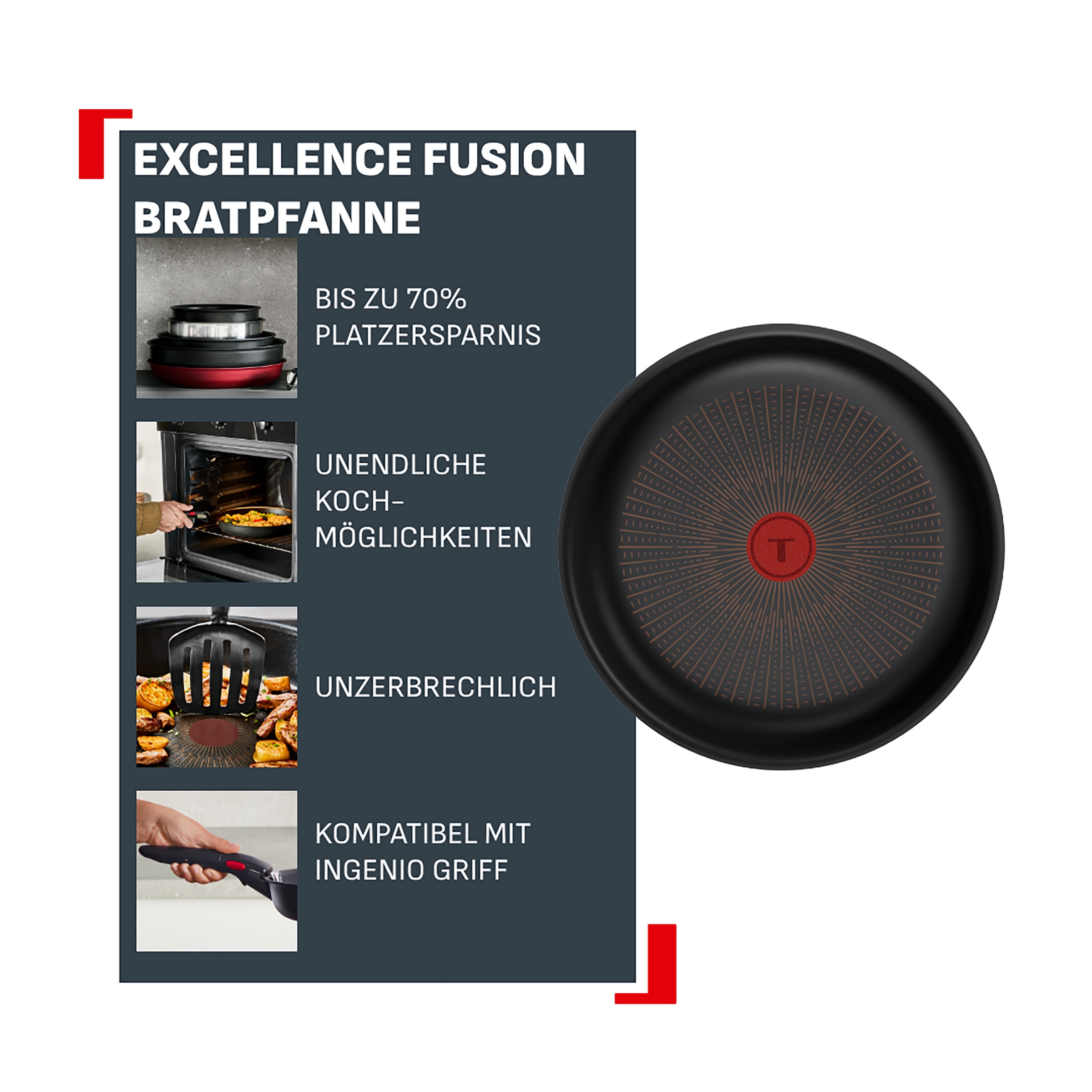Tefal Bratpfanne »Ingenio Excellence Fusion« Aluminium 1 tlg. abnehmbarer Ingenio-Griff, Thermo-Signal, stapelbar, Induktion