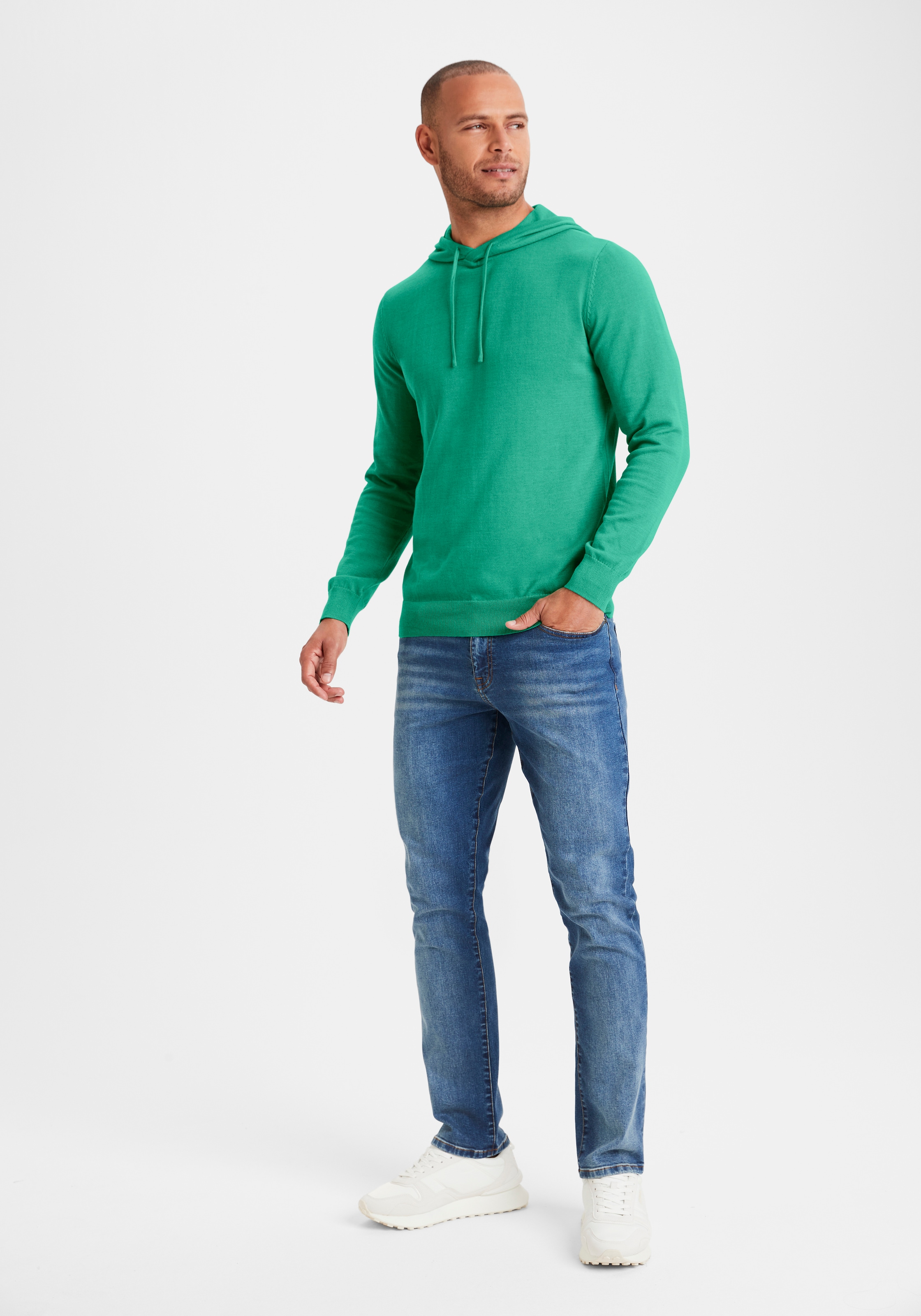 H.I.S Hoodie », Strickpullover mit Kapuze«, Feinstrick aus pflegeleichter Baumwollmischung
