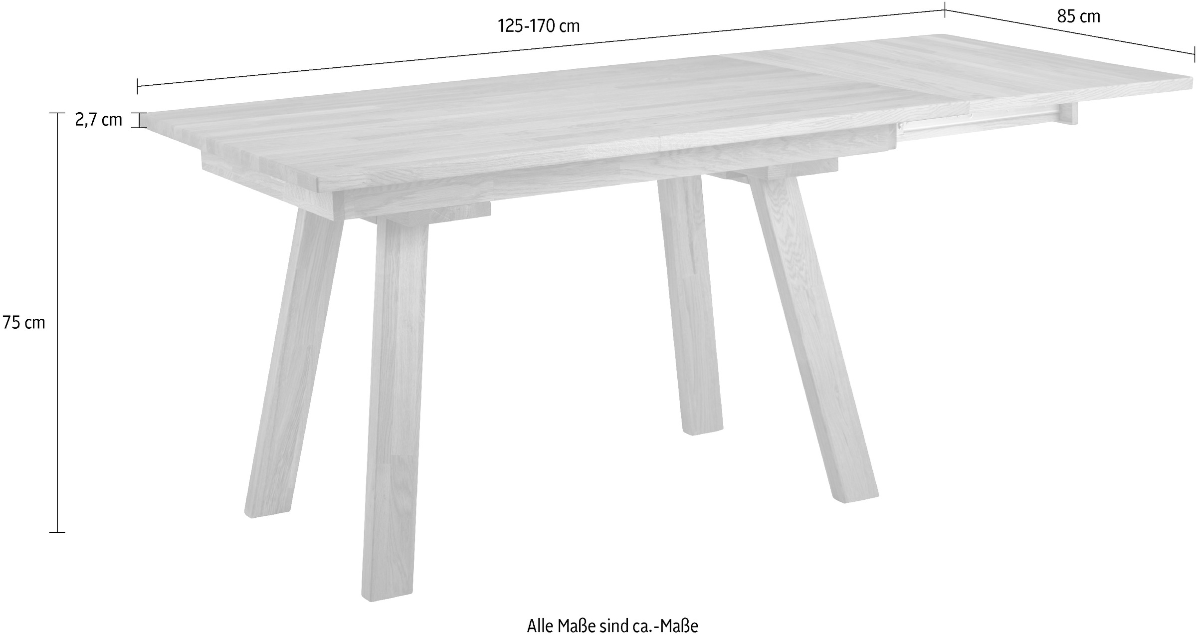 massivline&more Esstisch »Lorenzo/Roberto, Küchentisch, Tisch, Esstisch, Holztisch«, (2 St.), Massivholztisch, Wahlweise mit Einlegeplatte