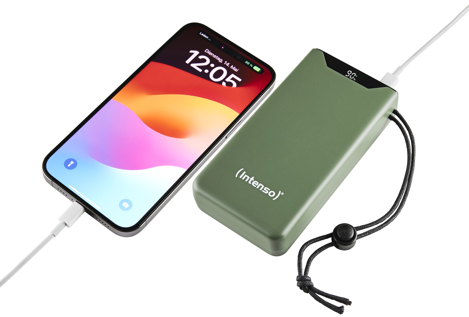 Intenso Powerbank »F20000 20.000 mAh 20 W«, Intenso Power Bank F20000 green, Power Delivery und Qualcomm Quick Charge 3.0, mit USB-C zu USB-C Kabel