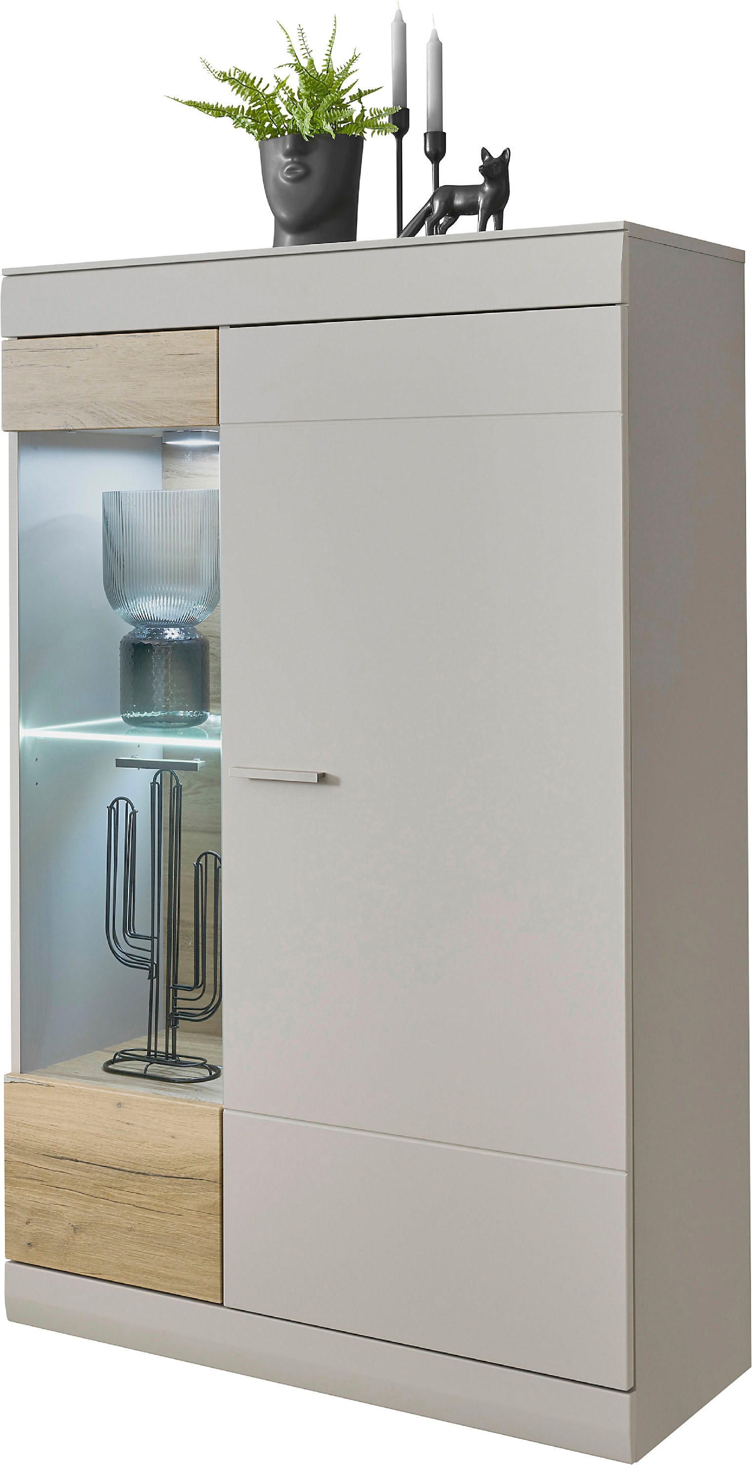 INOSIGN Vitrine »SCARA«, mit Applikation Zinneiche Dekor, Breite 90 cm, mit Softclose-Funktion