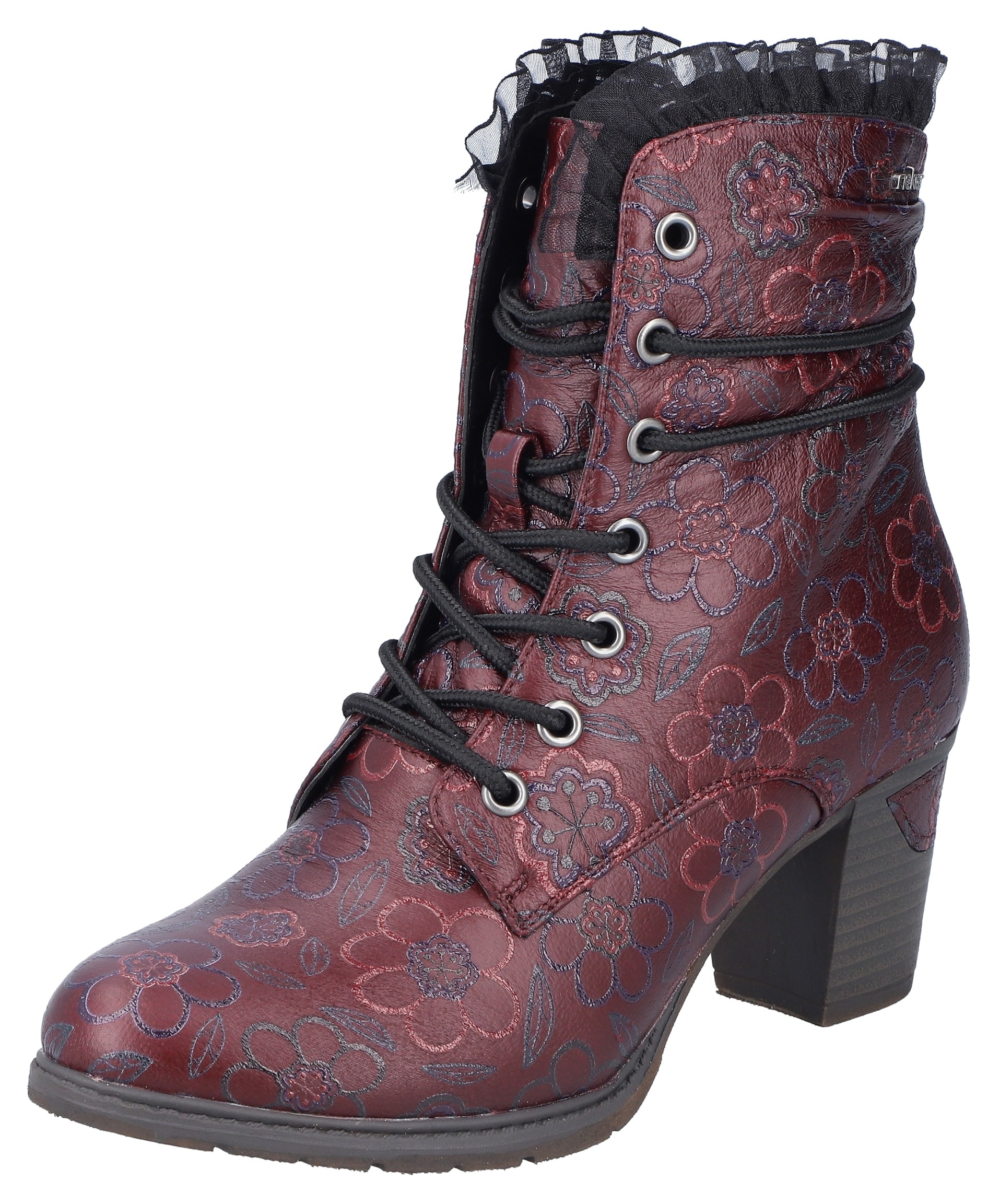 Winterstiefelette, Schnürstiefelette, Reißverschluss-Boots, Blockabsatz, Blumenprint