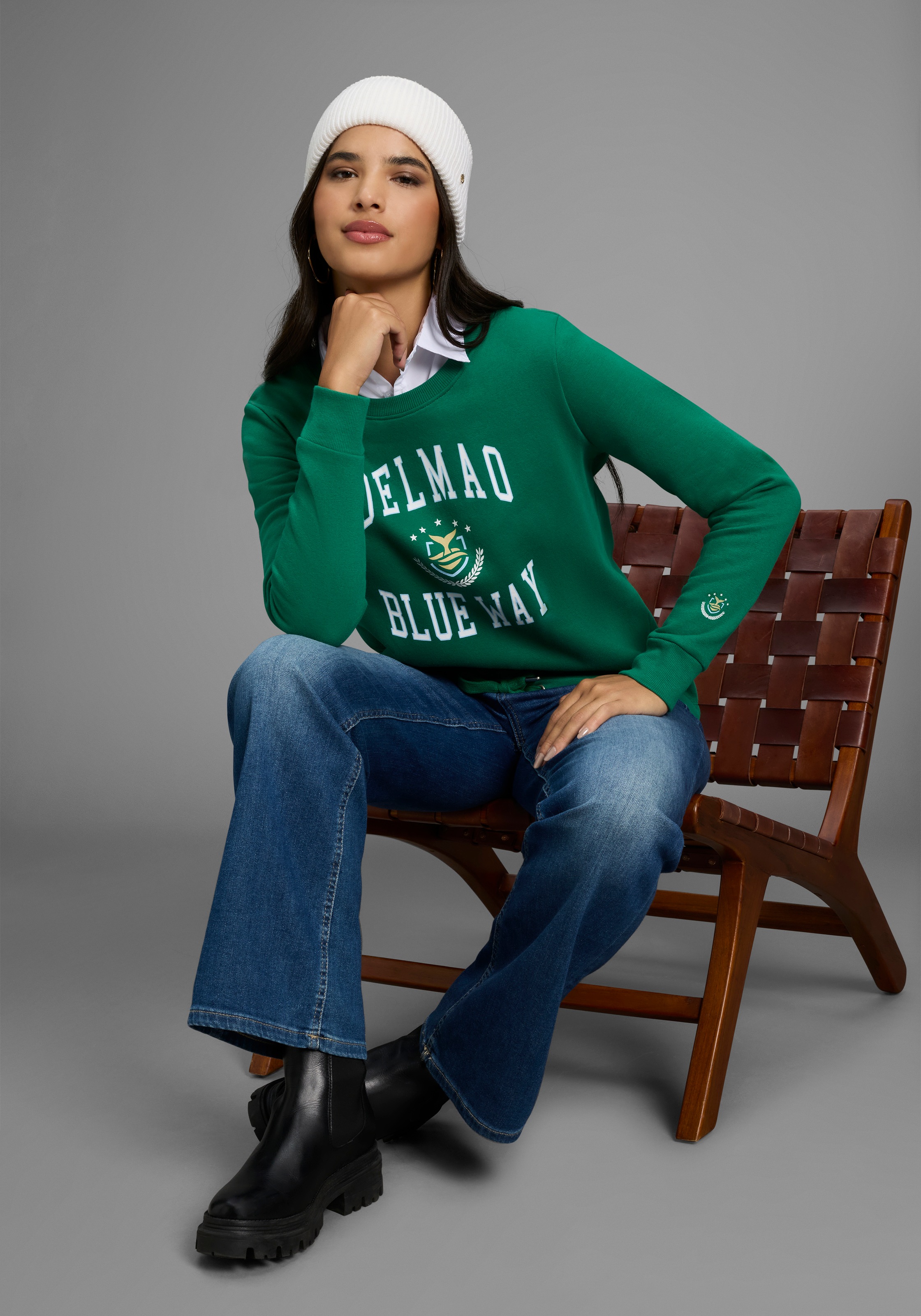 DELMAO Sweatshirt, Weiche Baumwollmischung mit Print und Kordelzug am Saum