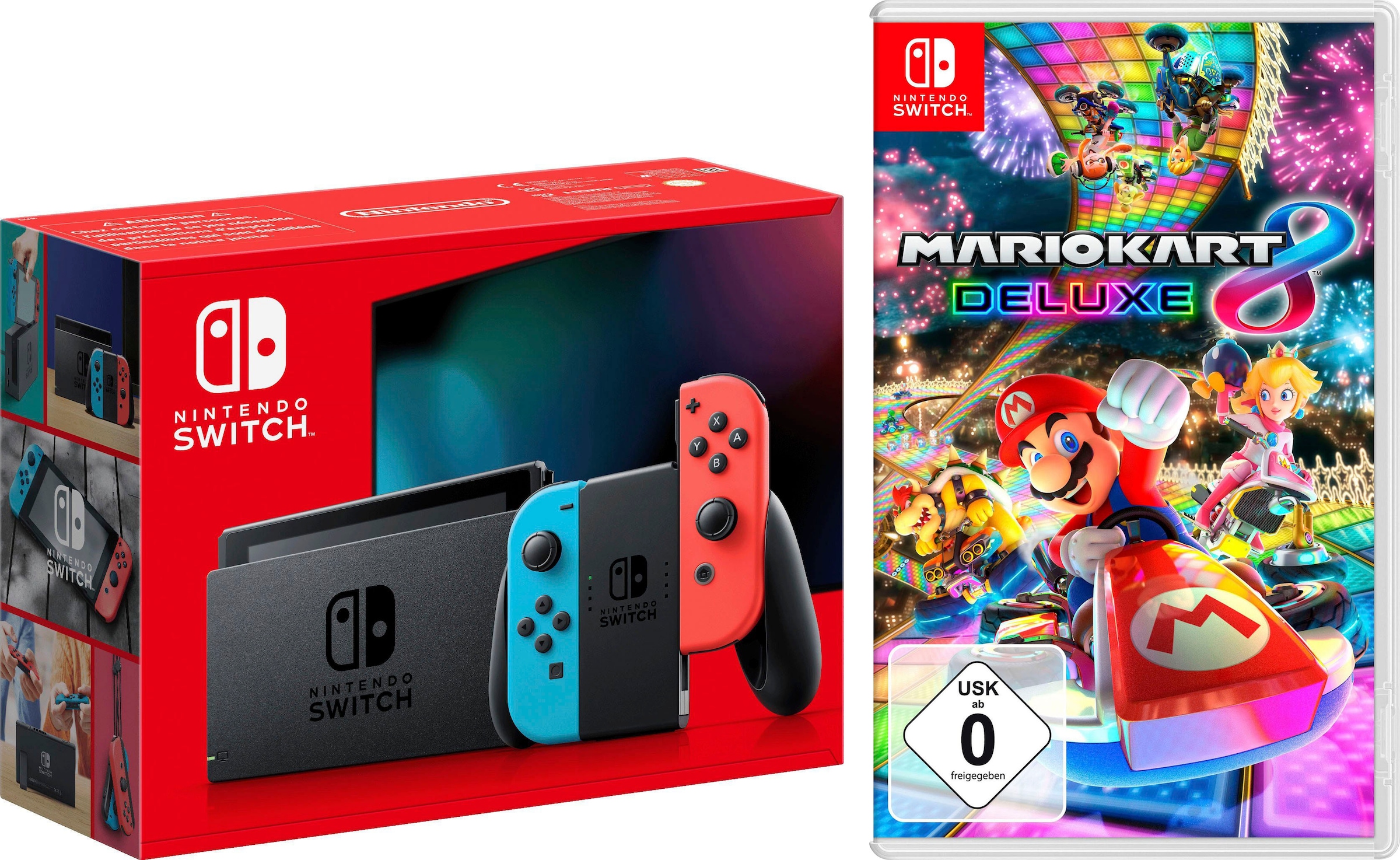 Nintendo Switch Konsolen-Set "Switch Neon-Rot/Neon-Blau inkl. Mario Kart 8 Deluxe"