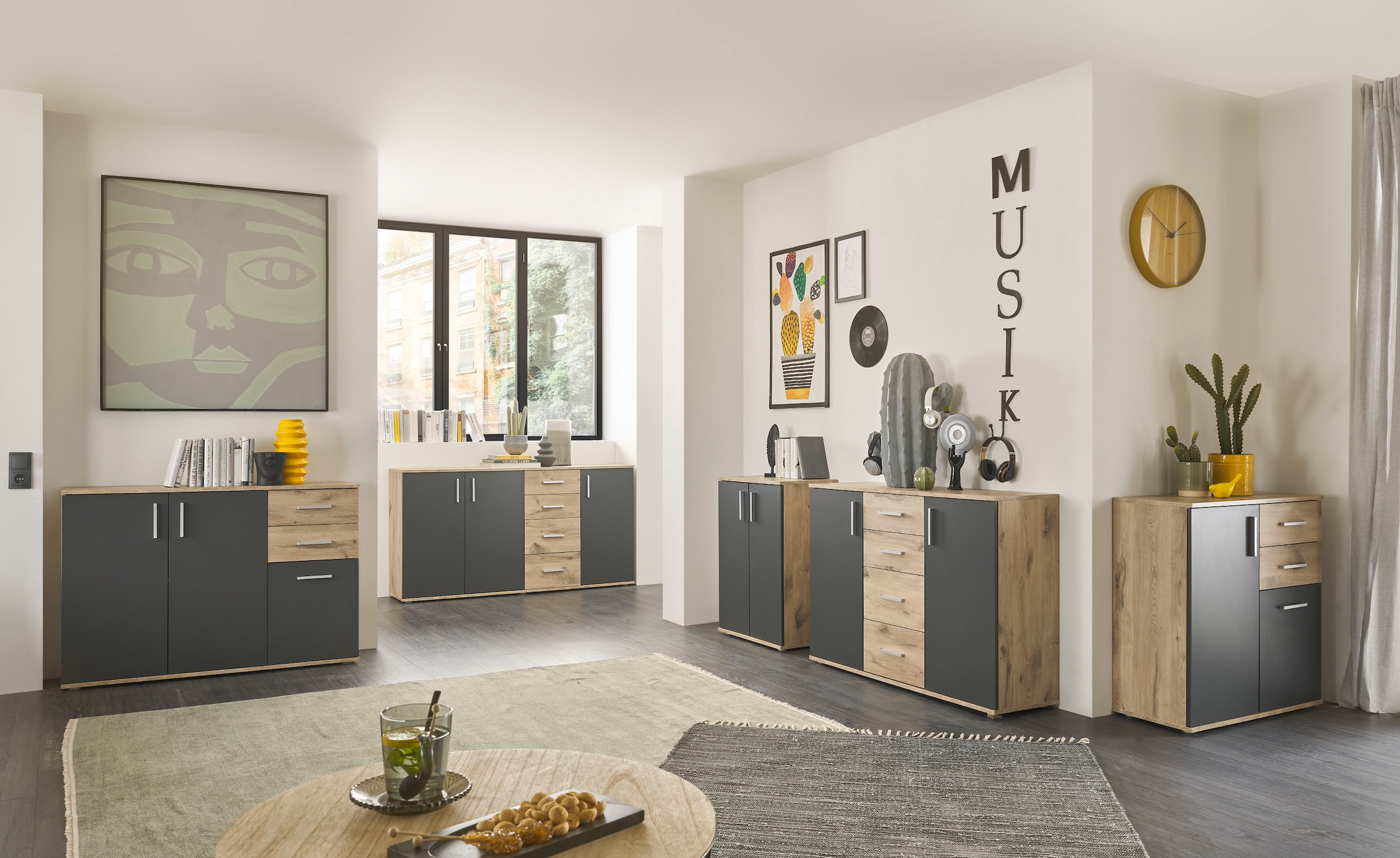 HBZ Kommode »BC-Drift-2, Universalschrank Stellmaß BxHxT 80x84x35 cm«, (1 St.), Kommode mit 2 Türen, 2 Schubkästen, 1 Einlegeboden