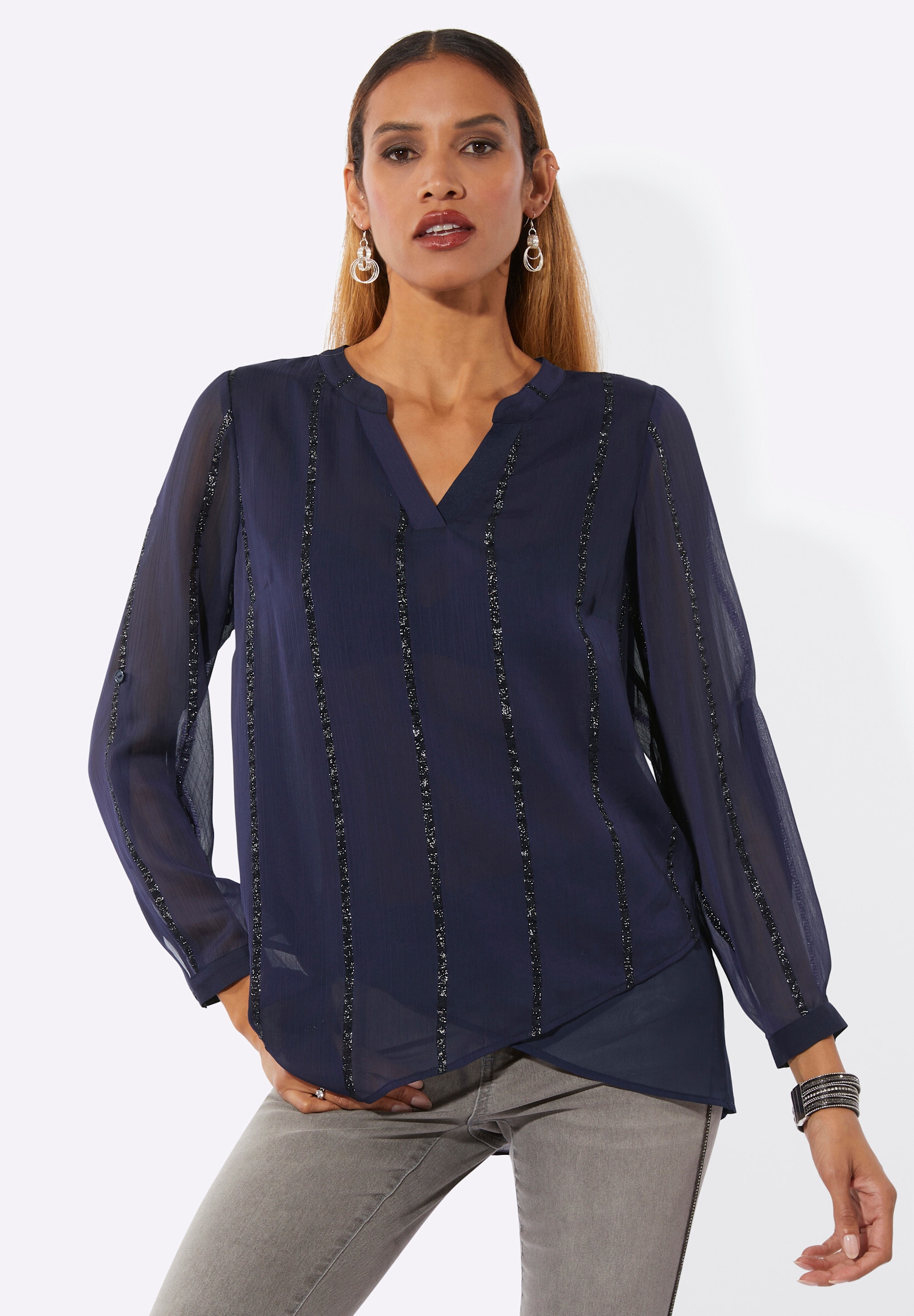 creation L Klassische Bluse »Longbluse Longbluse mit Glanzstreifen«